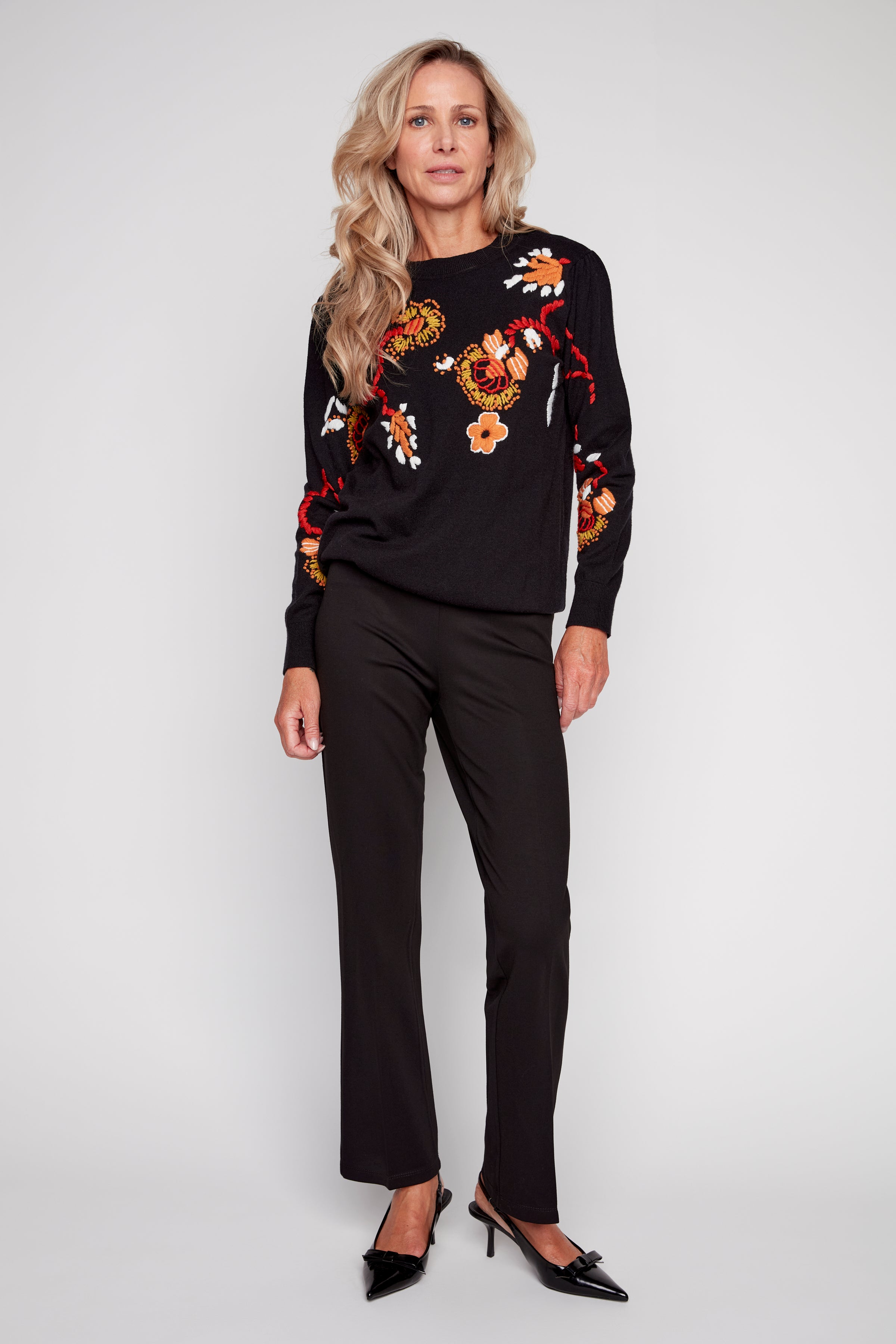 Colored floral embroidery sweater