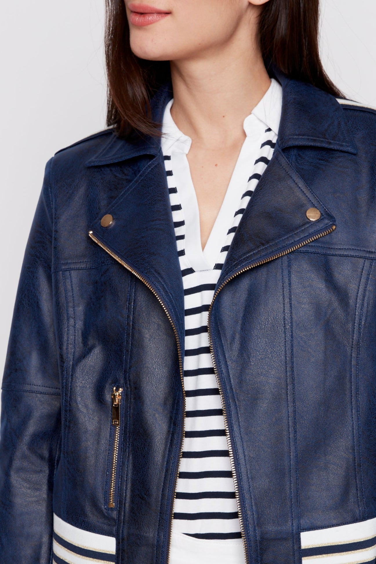 Stripe trim pleather jacket