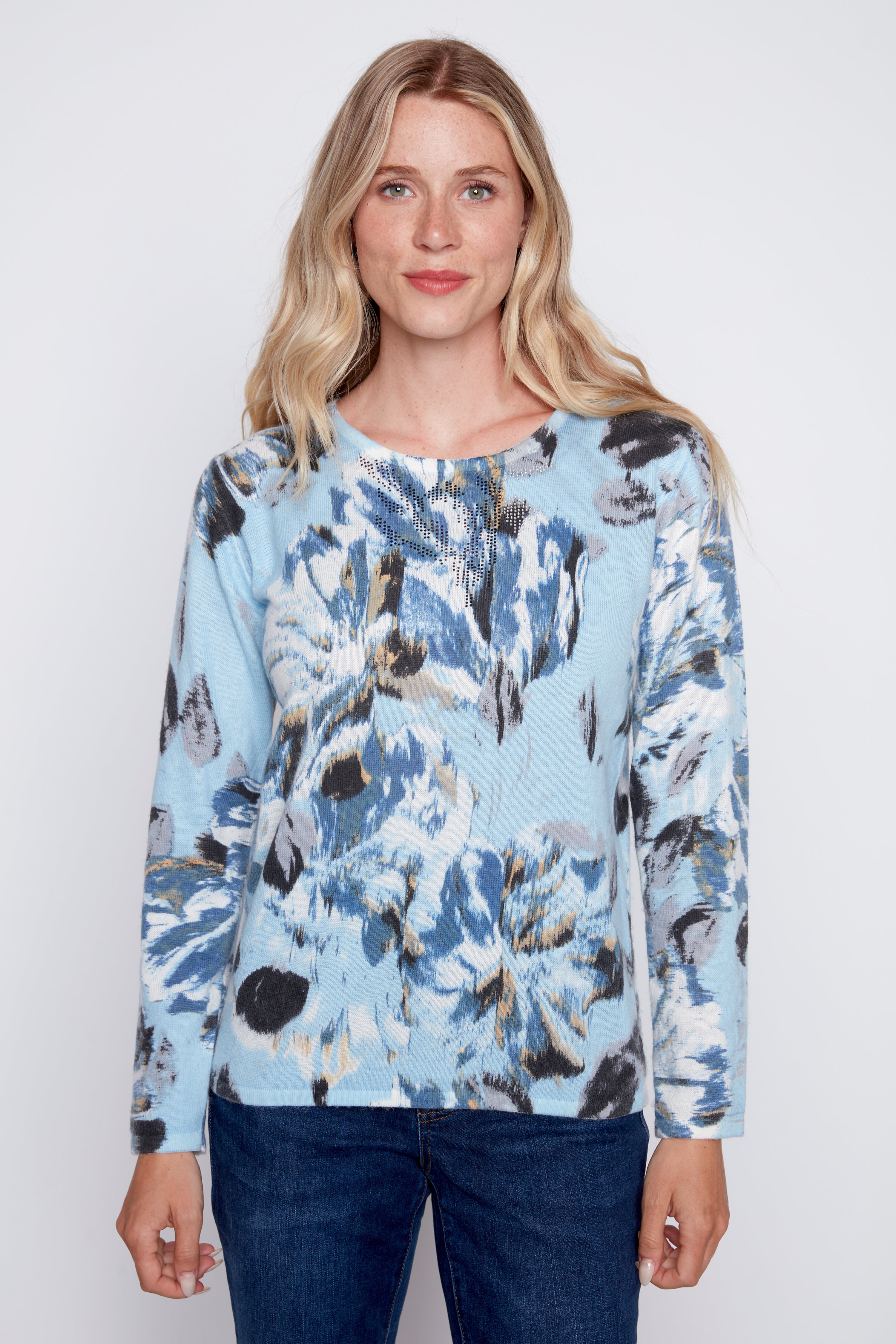 Abstract print sweater with sequin