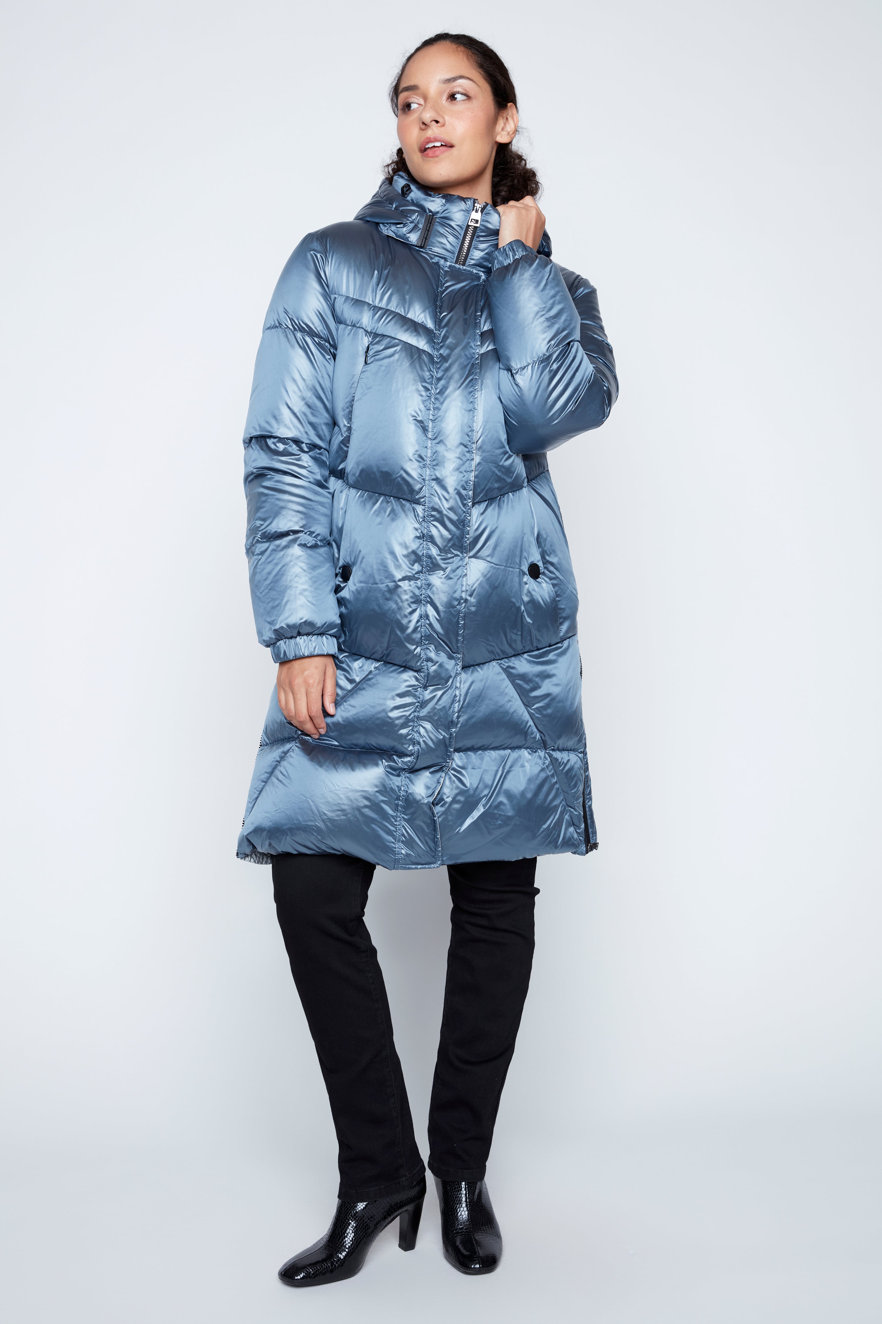 Iridescent quilt puffer jacket