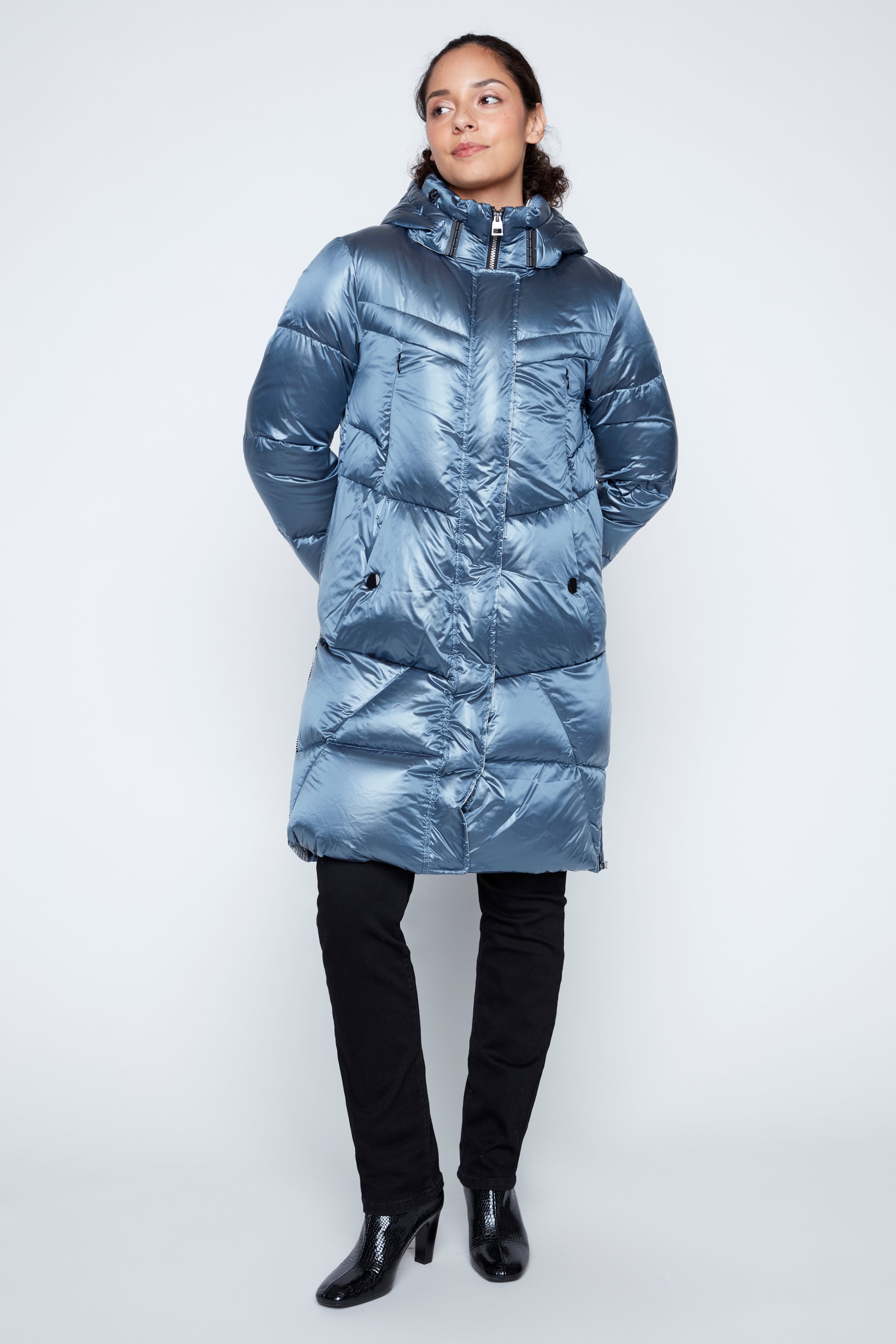 Iridescent quilt puffer jacket