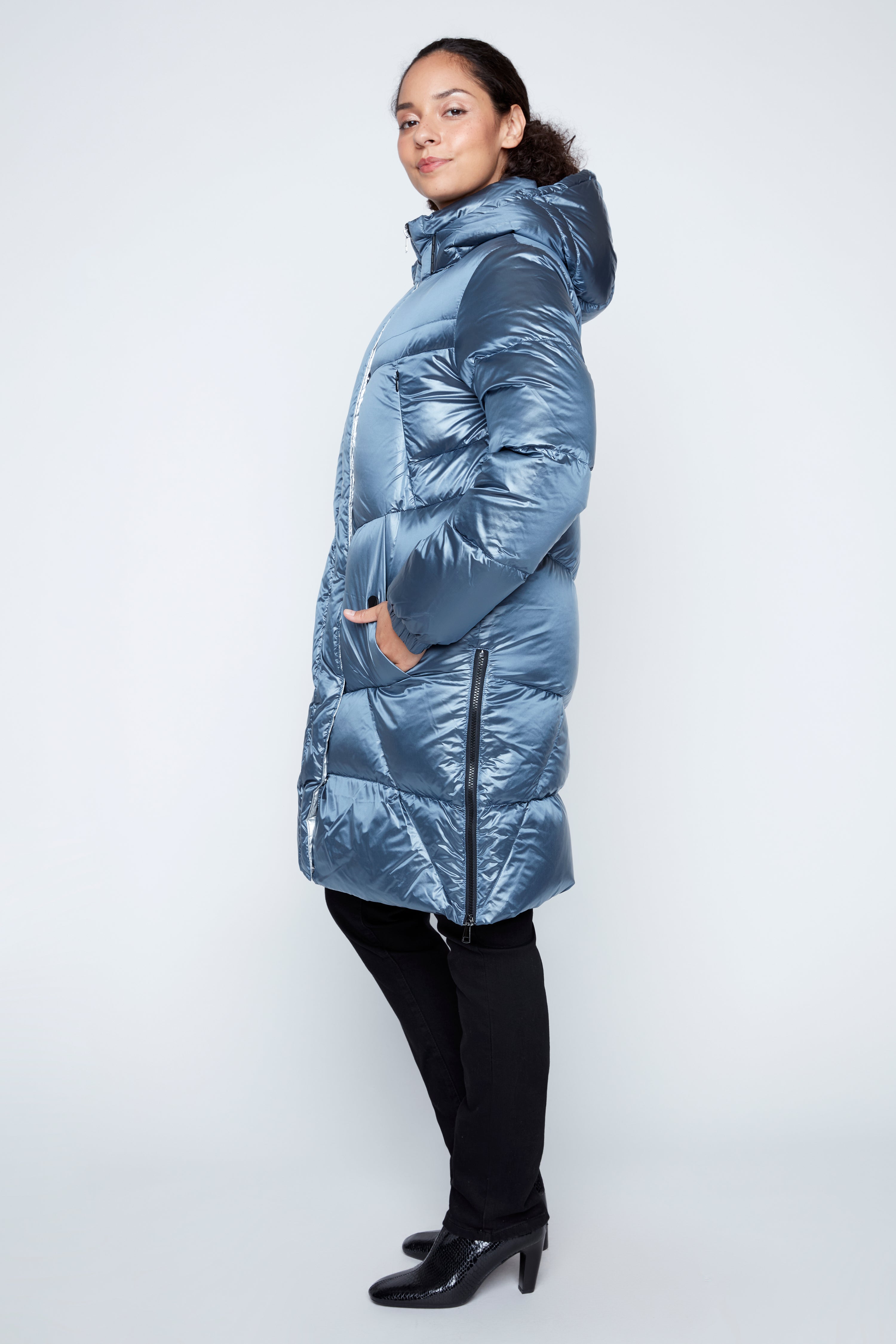 Iridescent quilt puffer jacket