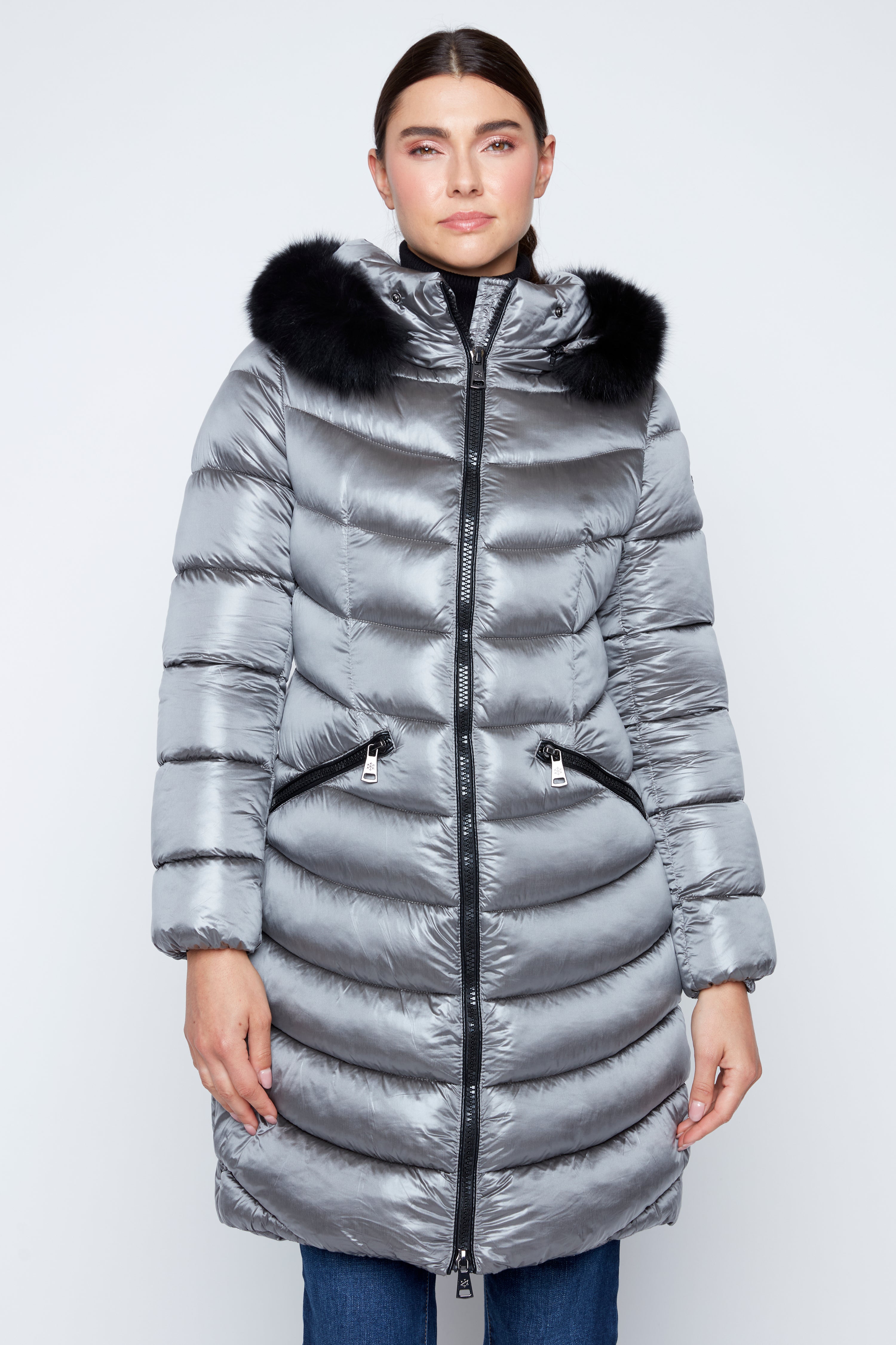 Horizontal quilt puffer coat