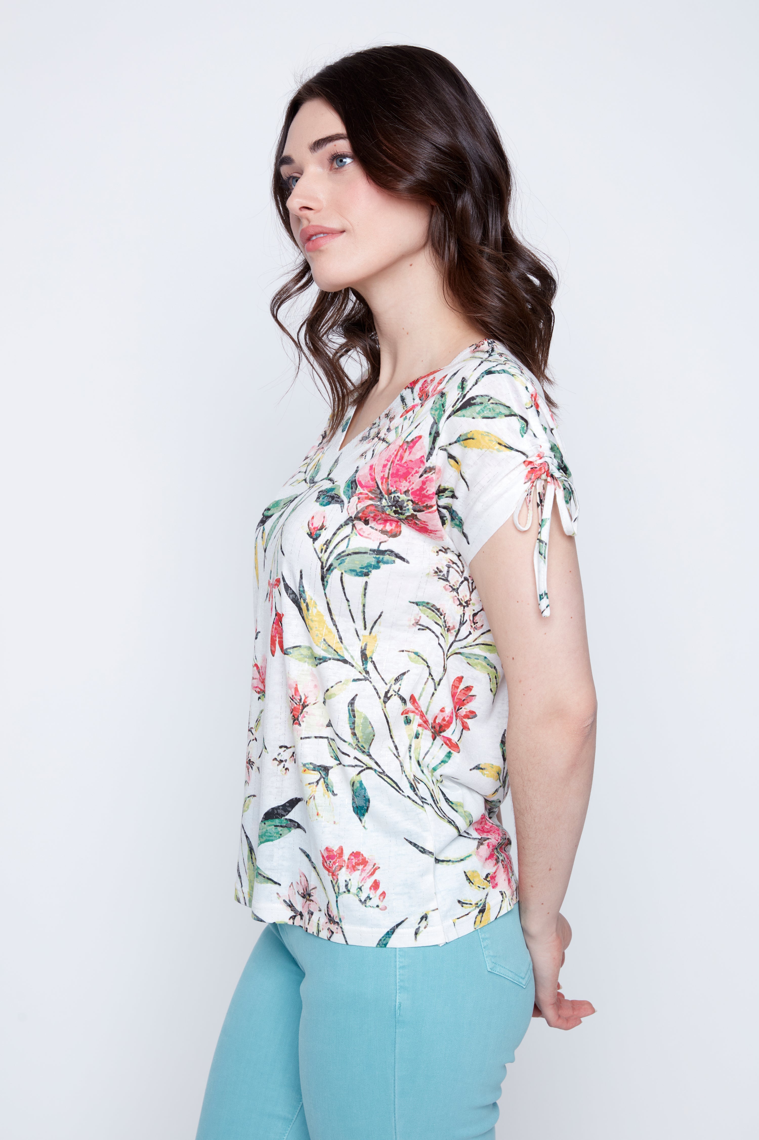 Floral foil and sequin detail top