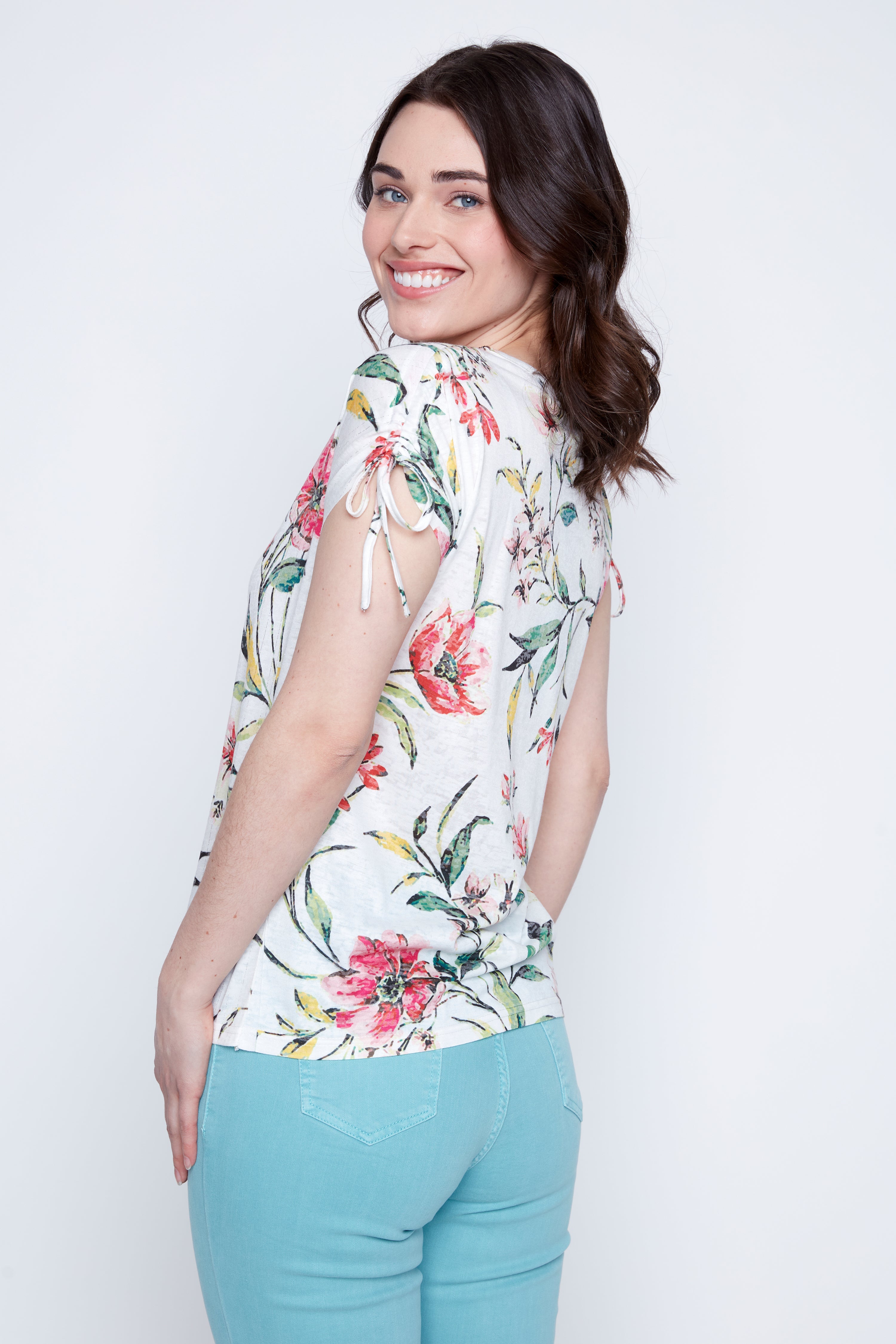 Floral foil and sequin detail top