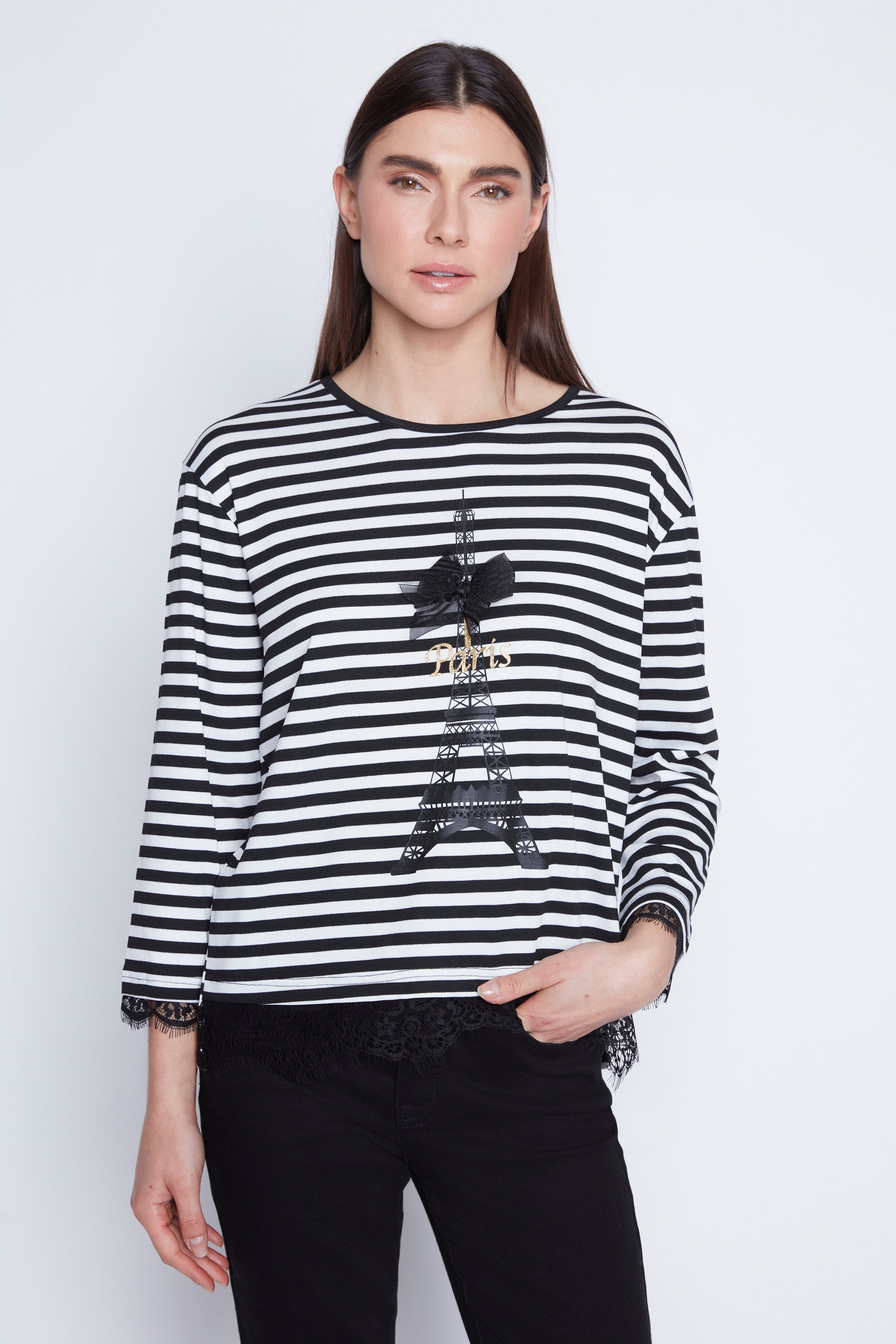 Lace trim Paris t-shirt