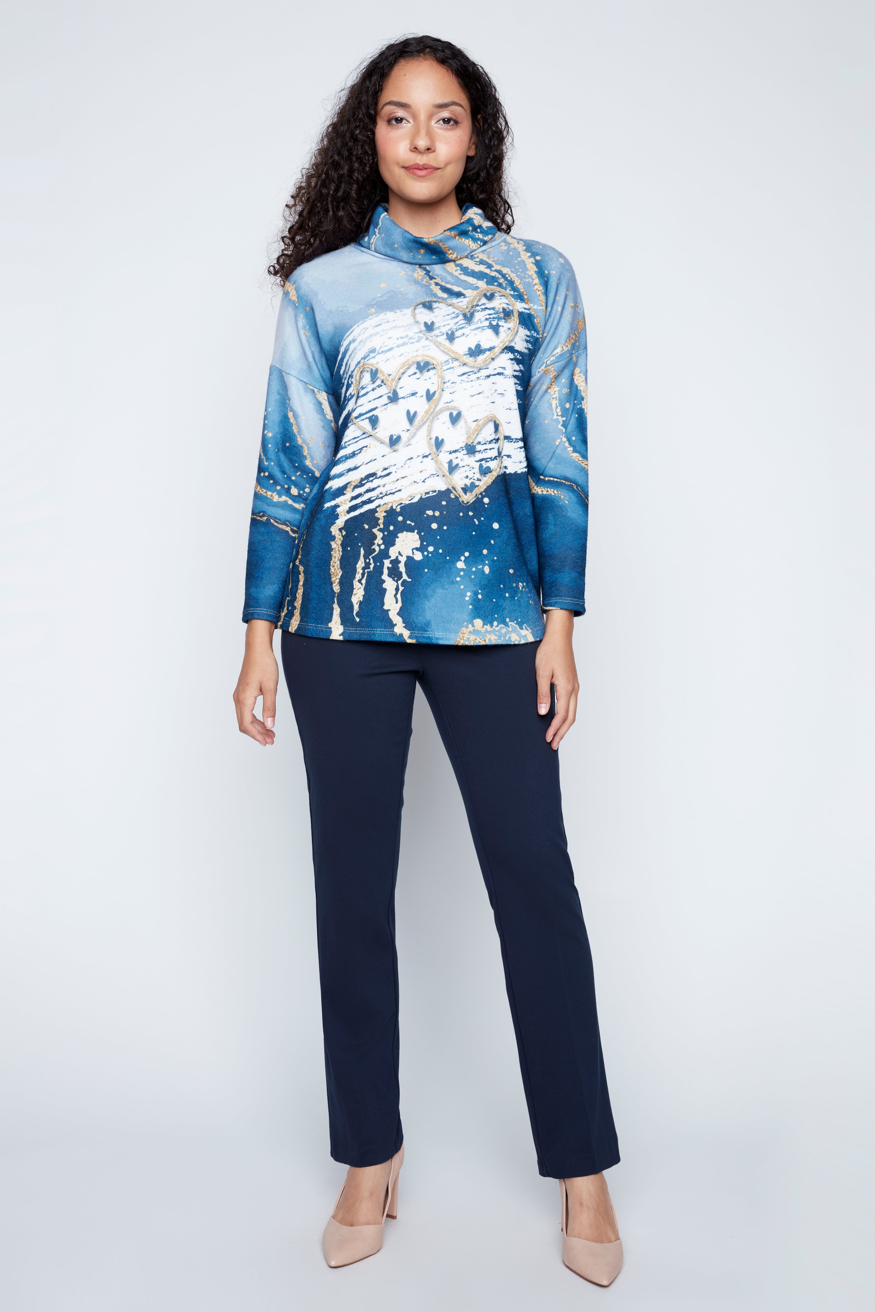 Indigo hearts cowl neck top