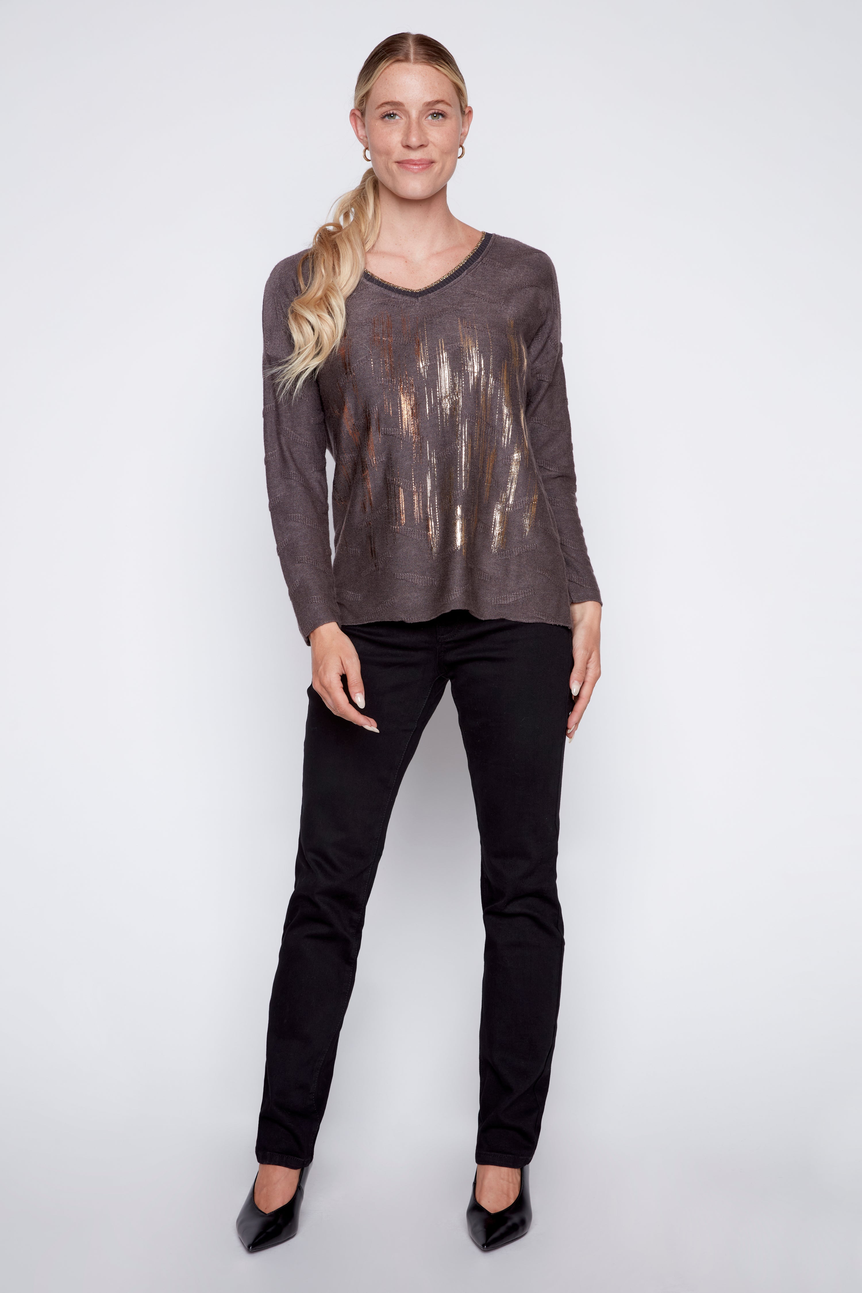 Textured knit foil top