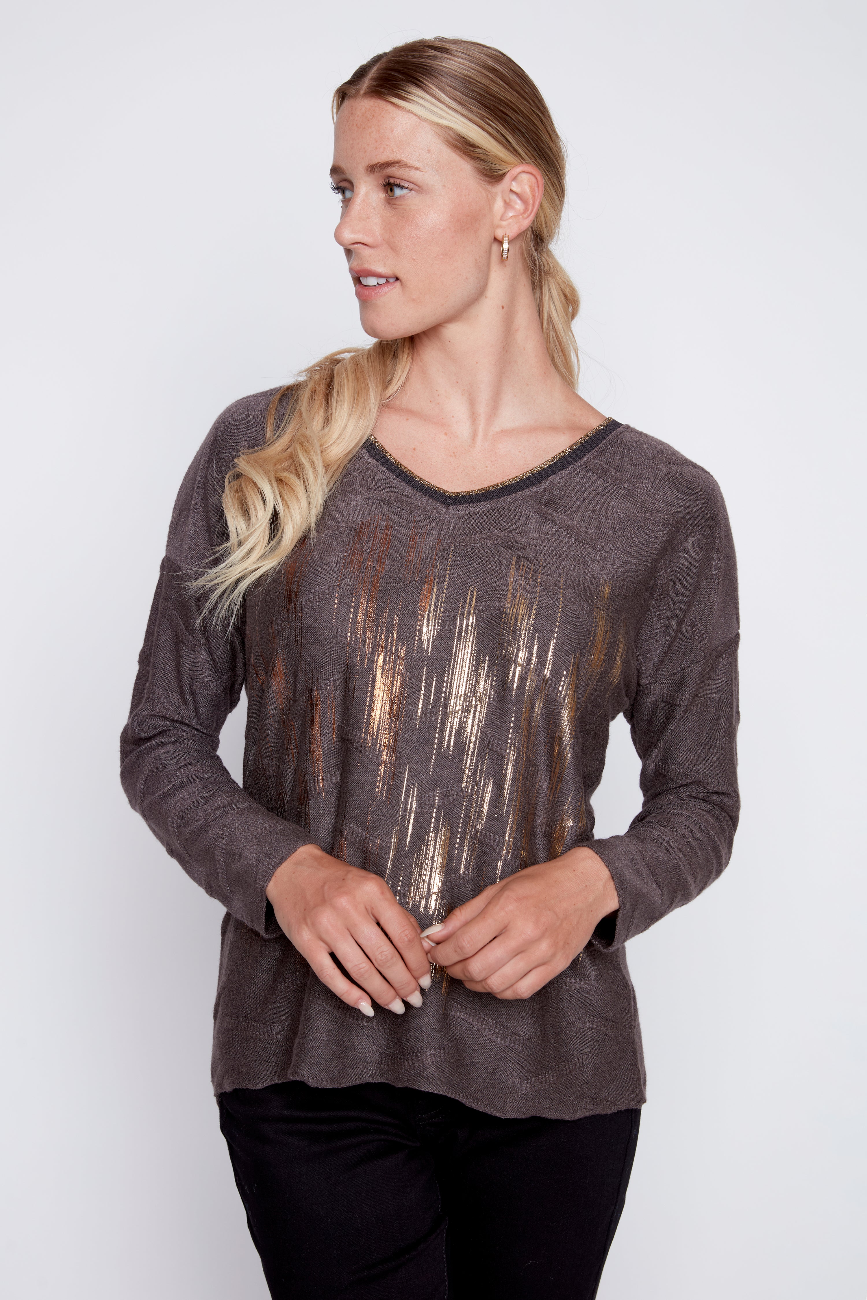 Textured knit foil top