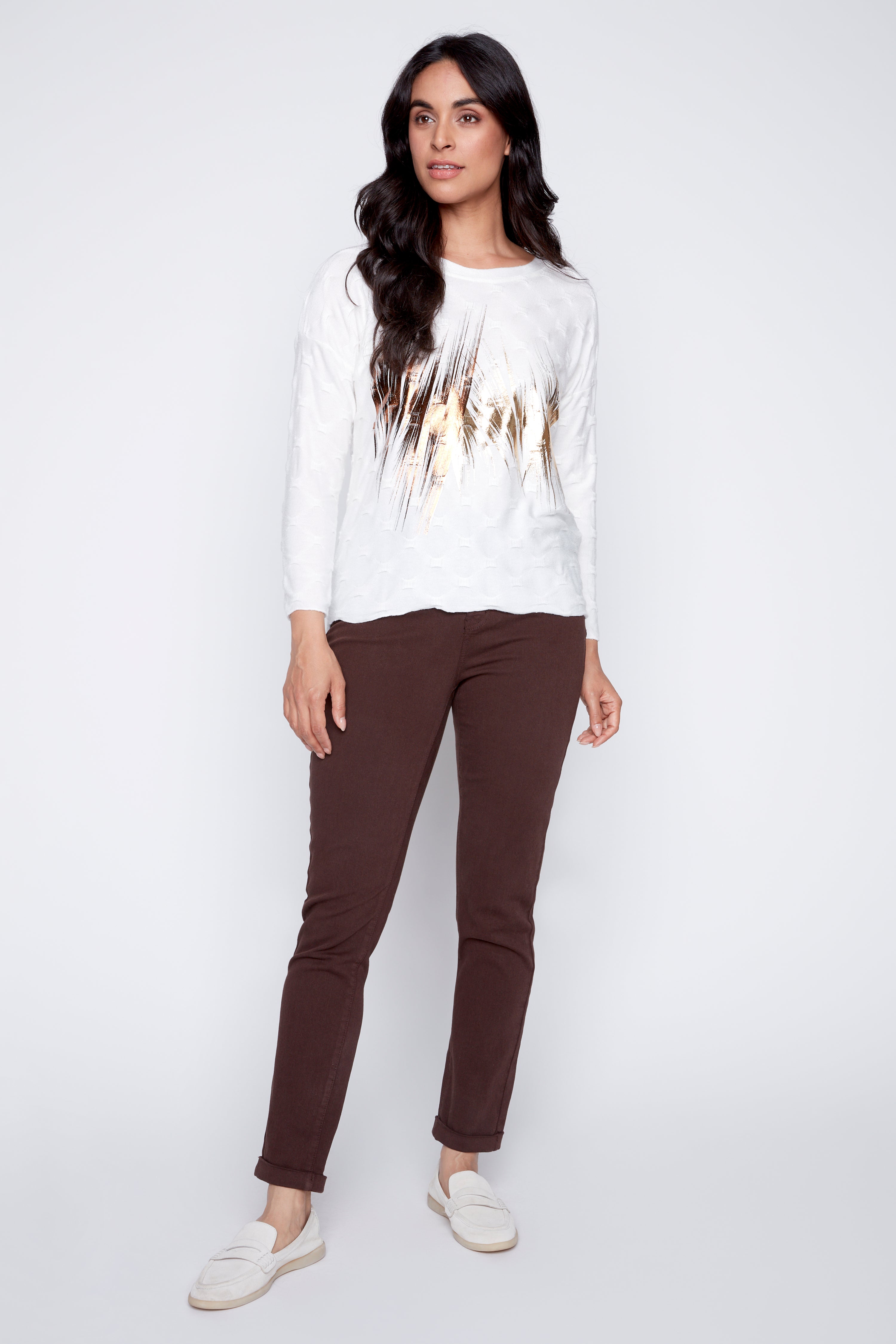 Textured knit foil top