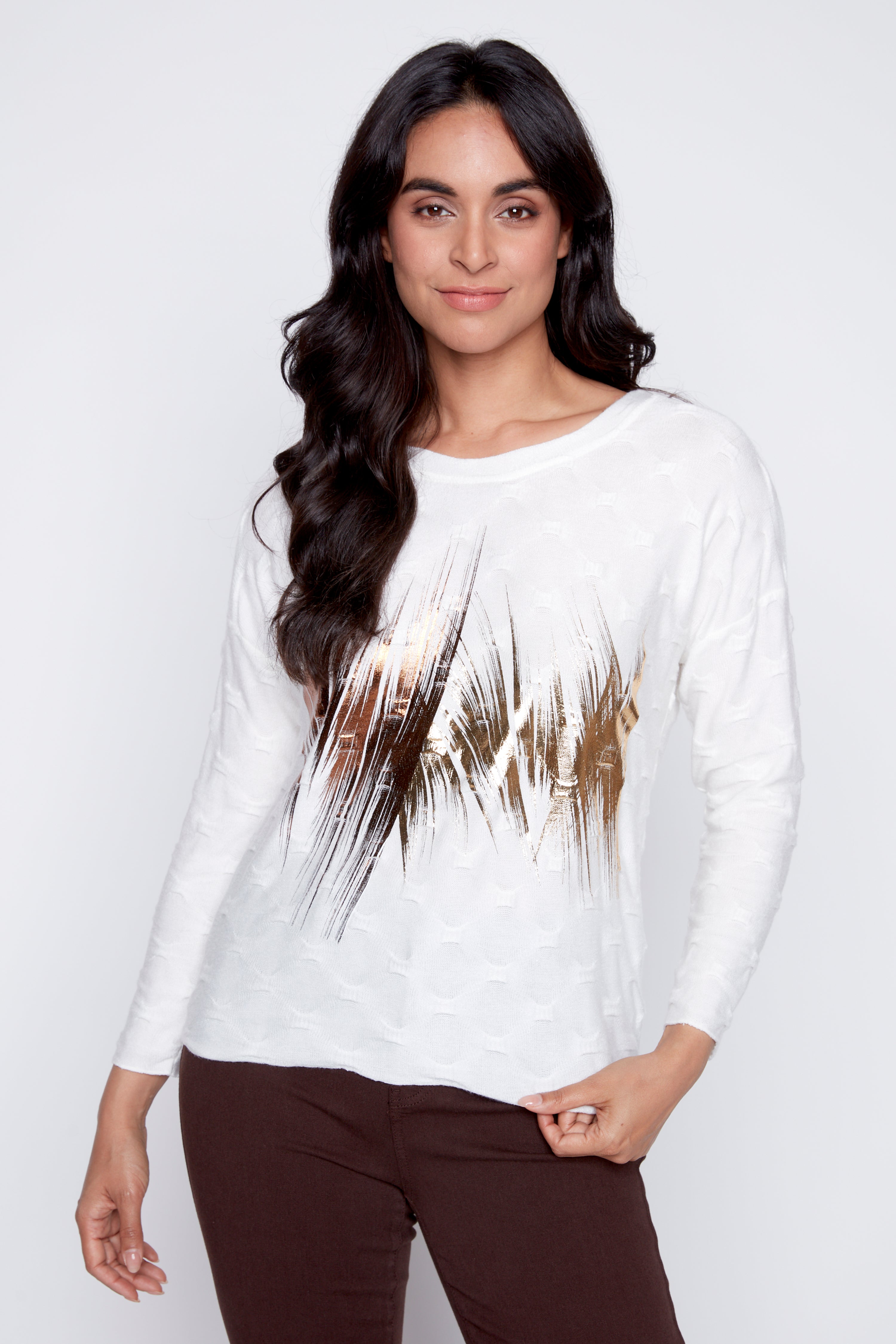 Textured knit foil top
