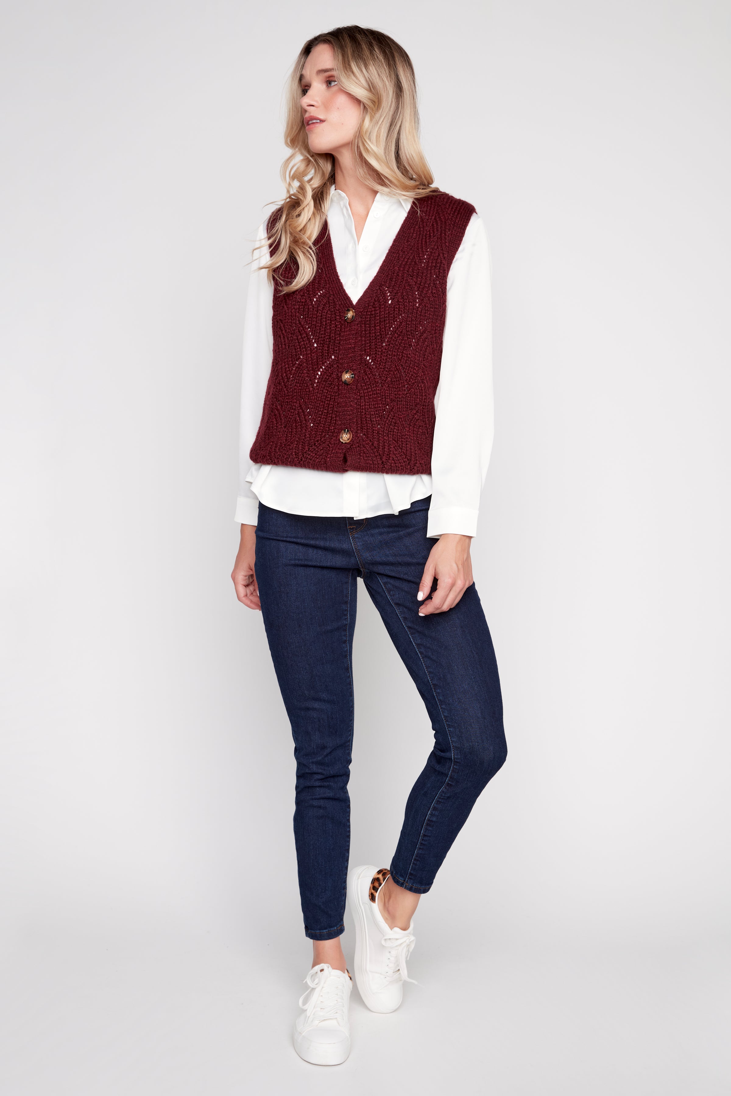 Button front sweater vest