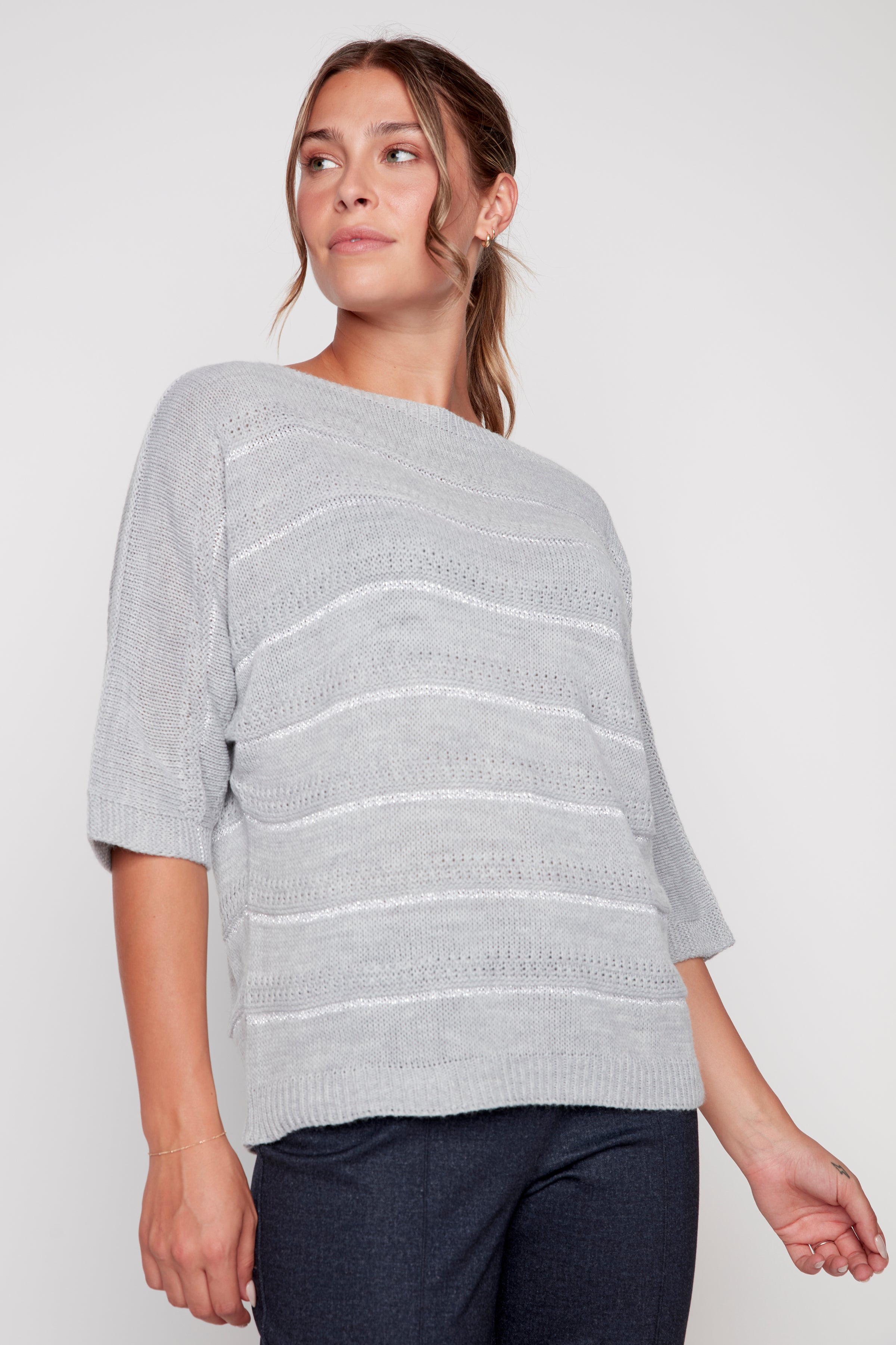 Dolman sleeve sweater with lurex