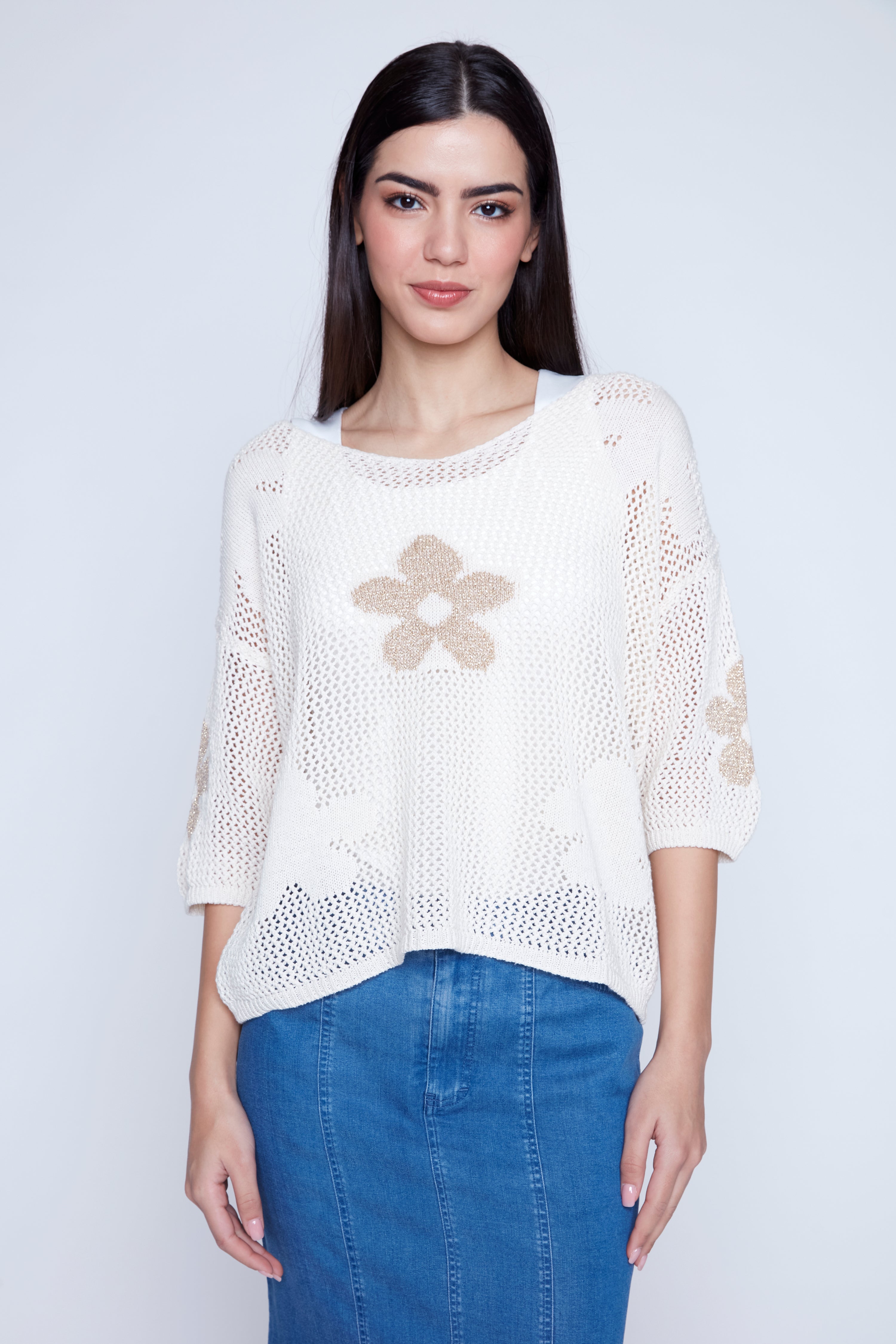 Gold flower print sweater