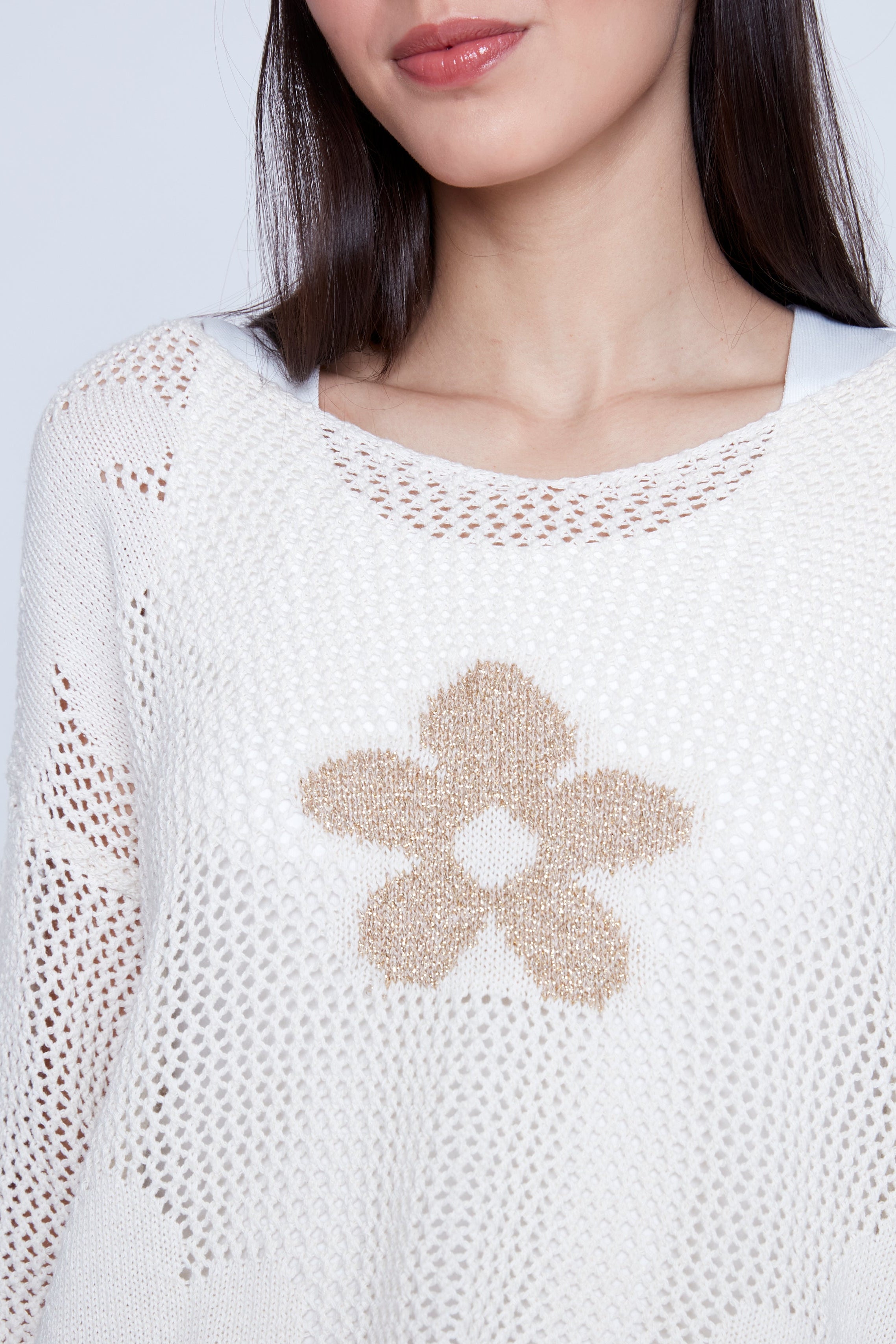 Gold flower print sweater