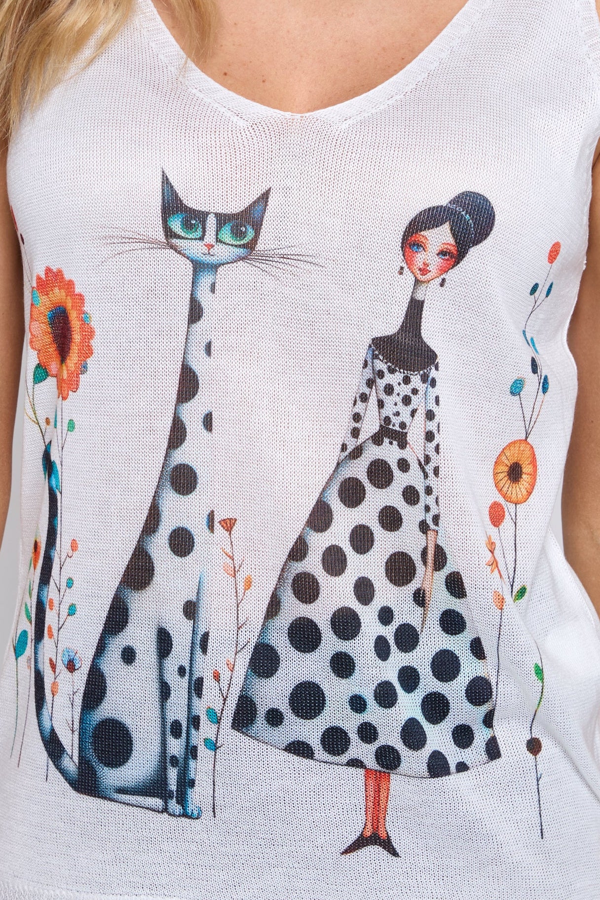 Woman and cat print sweater