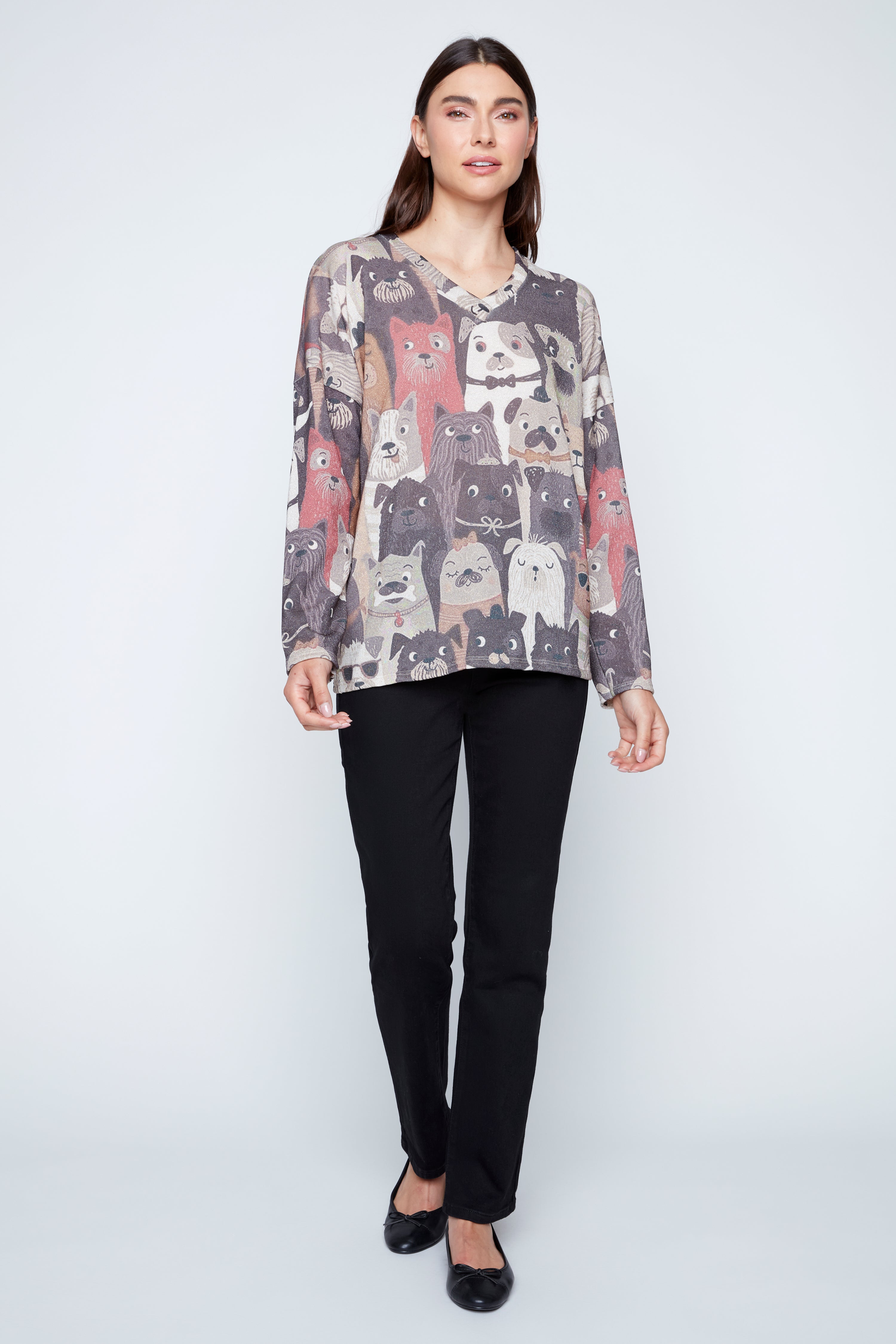 Dog print lurex top