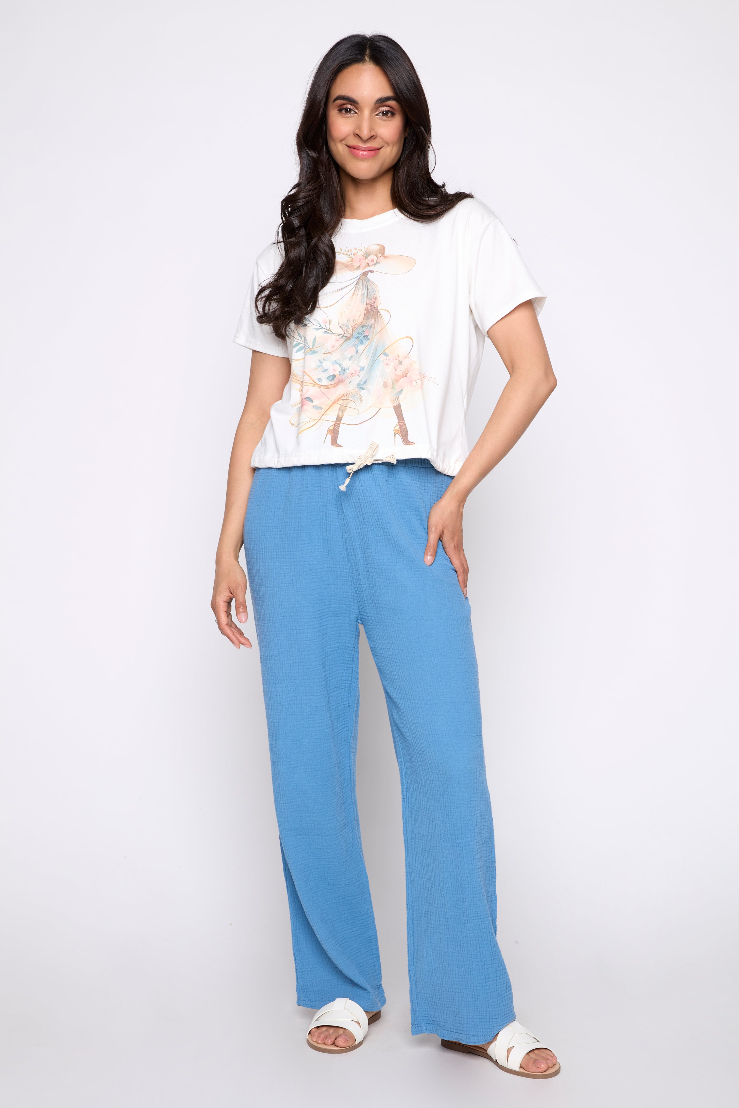 Portrait print drawstring t-shirt