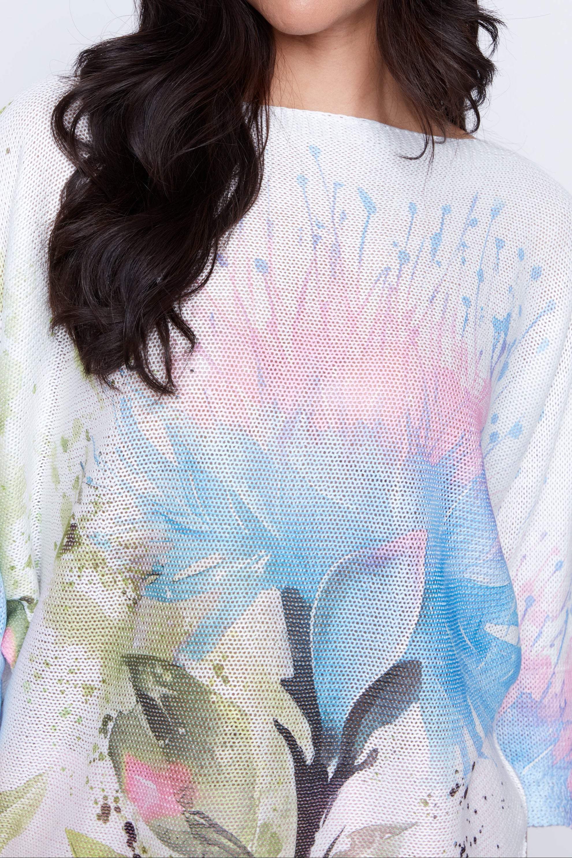 Floral splash print knit sweater