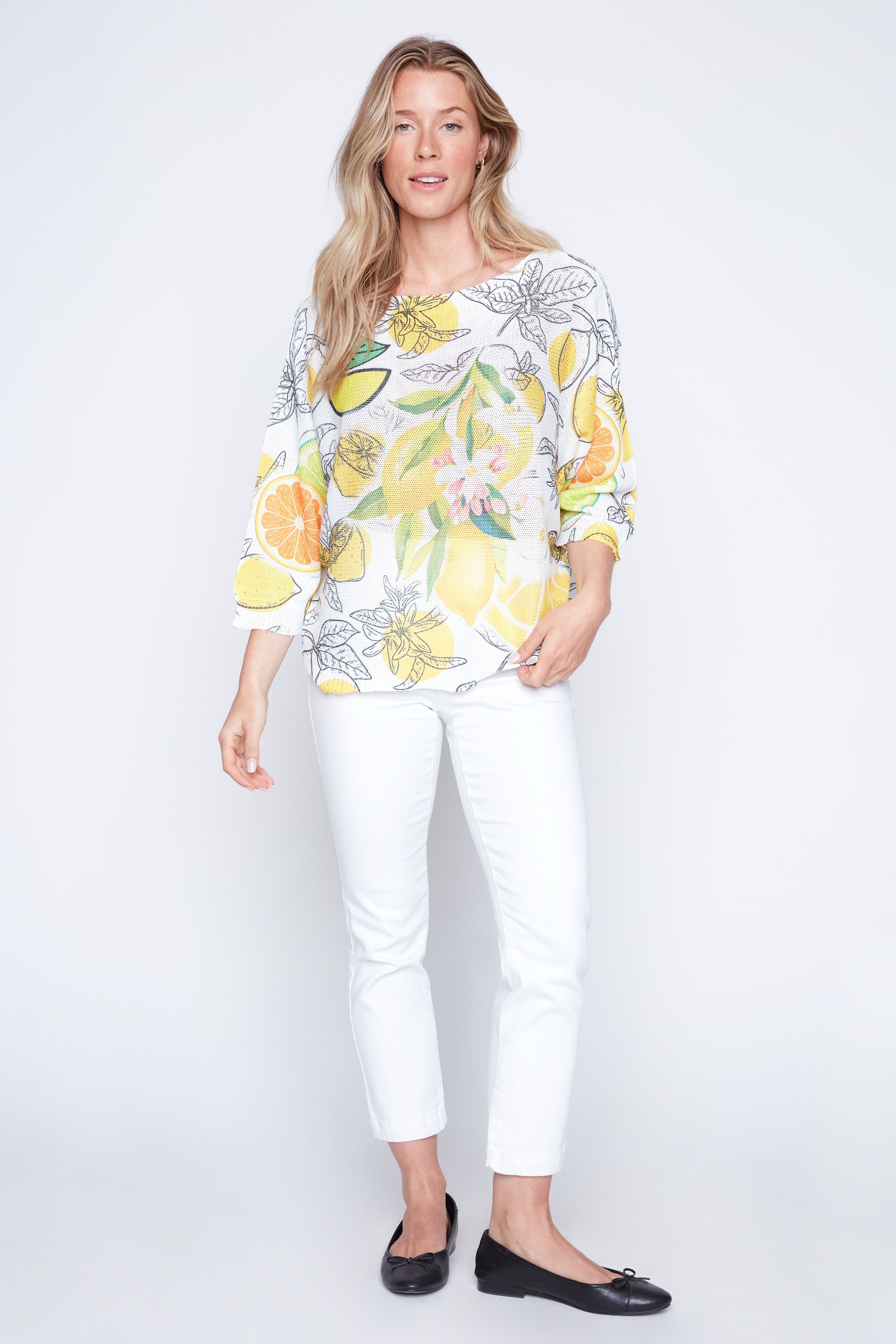 Lemon print knit sweater