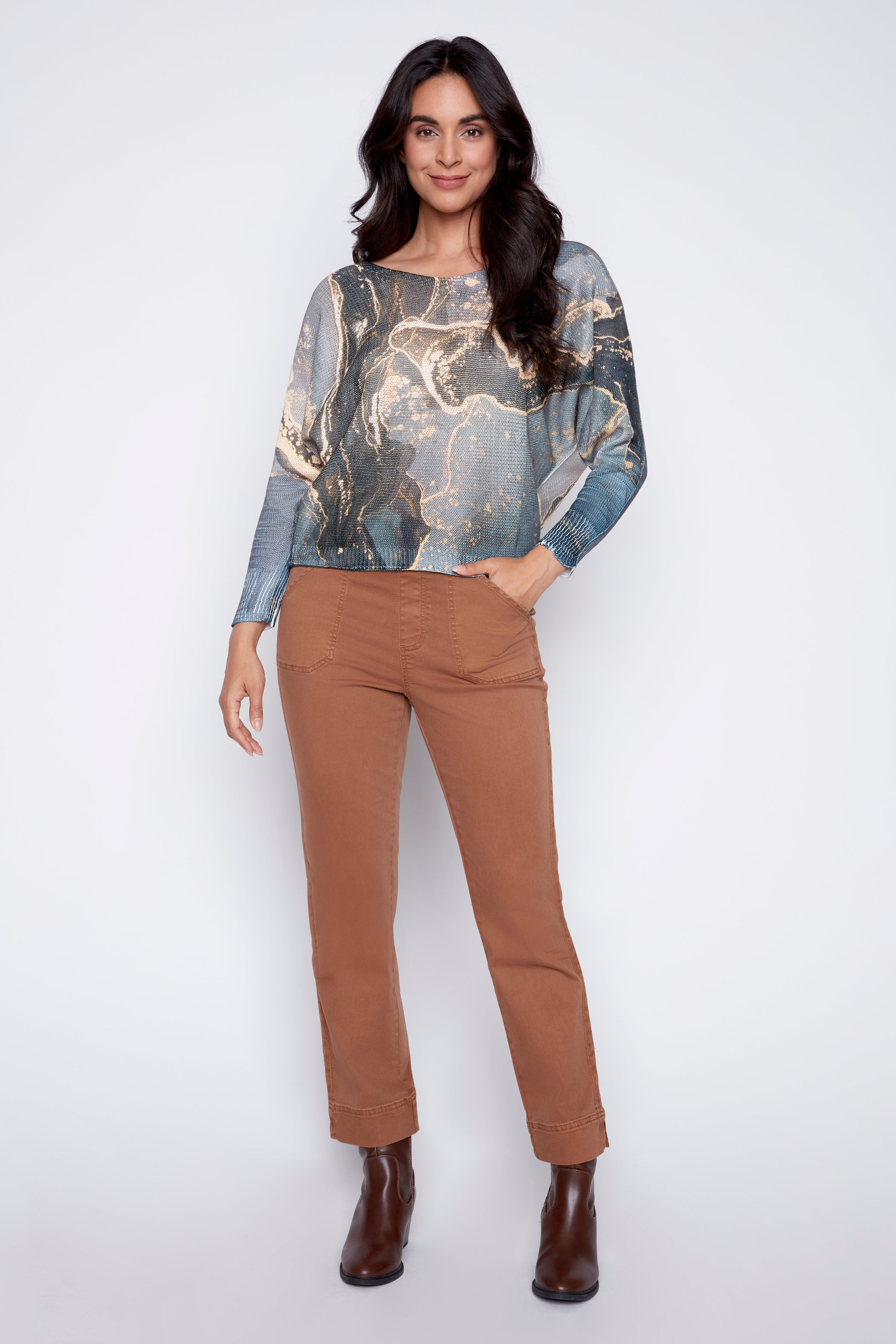 Abstract print sweater with foil detail