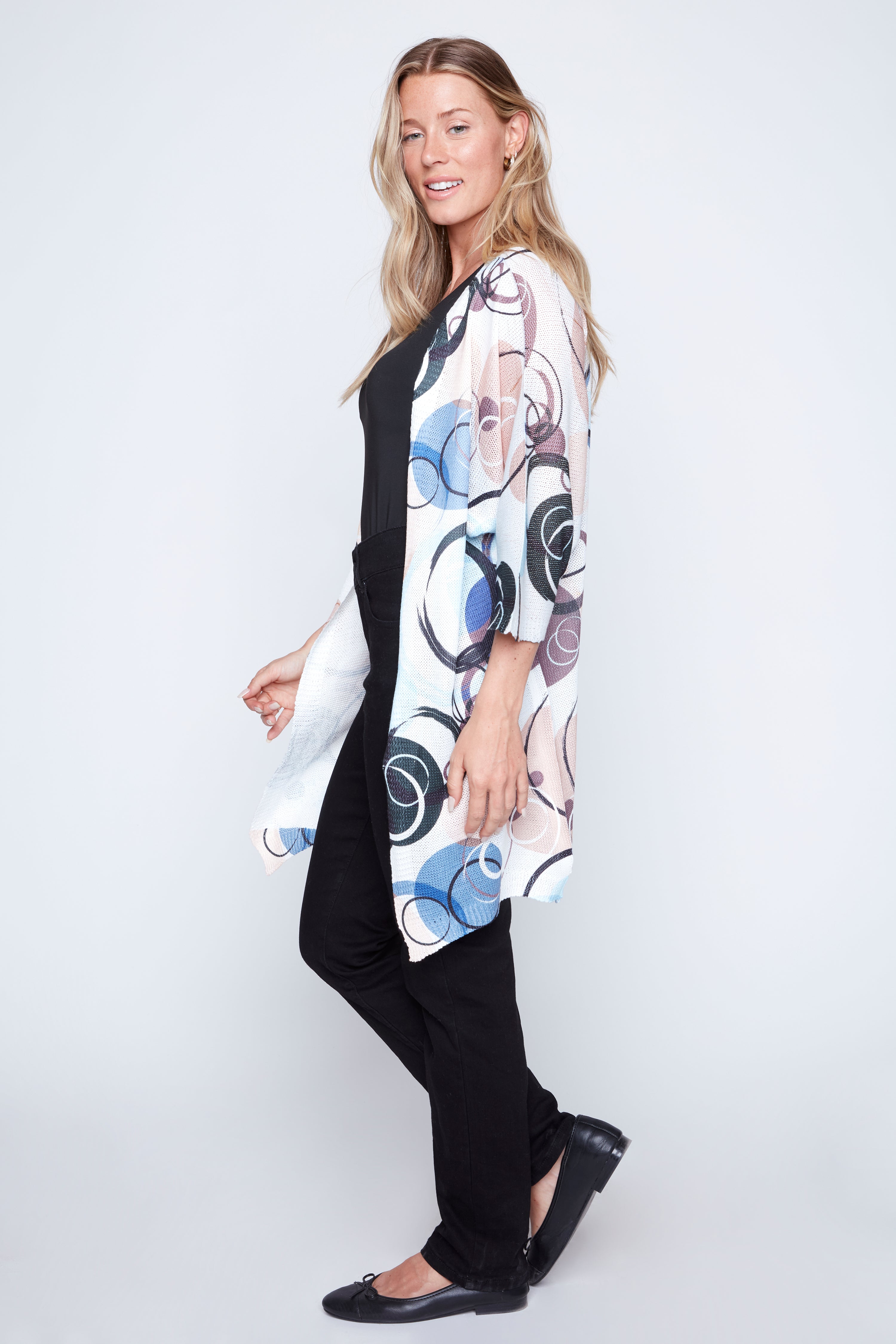 Circle print open front cardigan