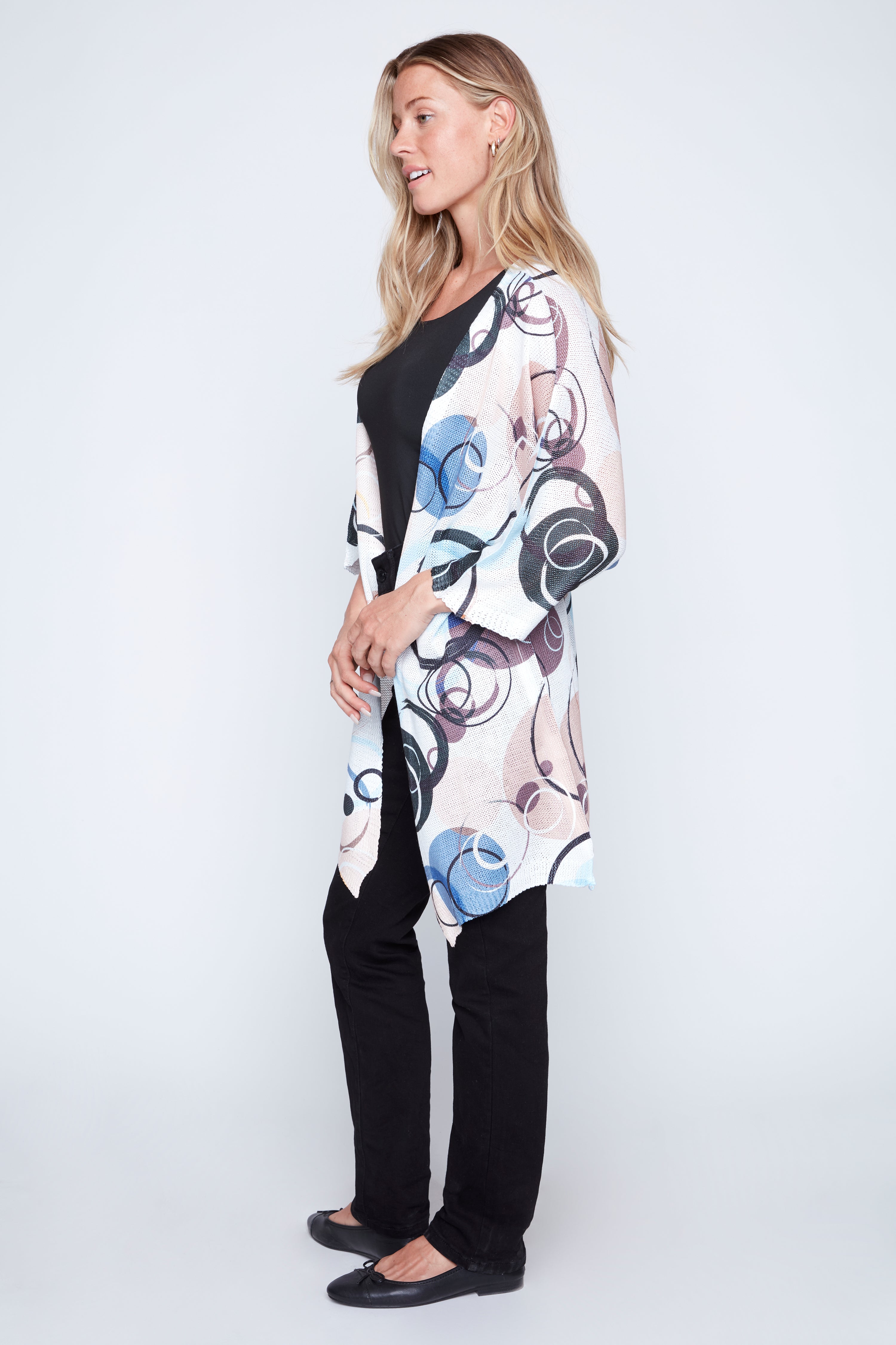 Circle print open front cardigan