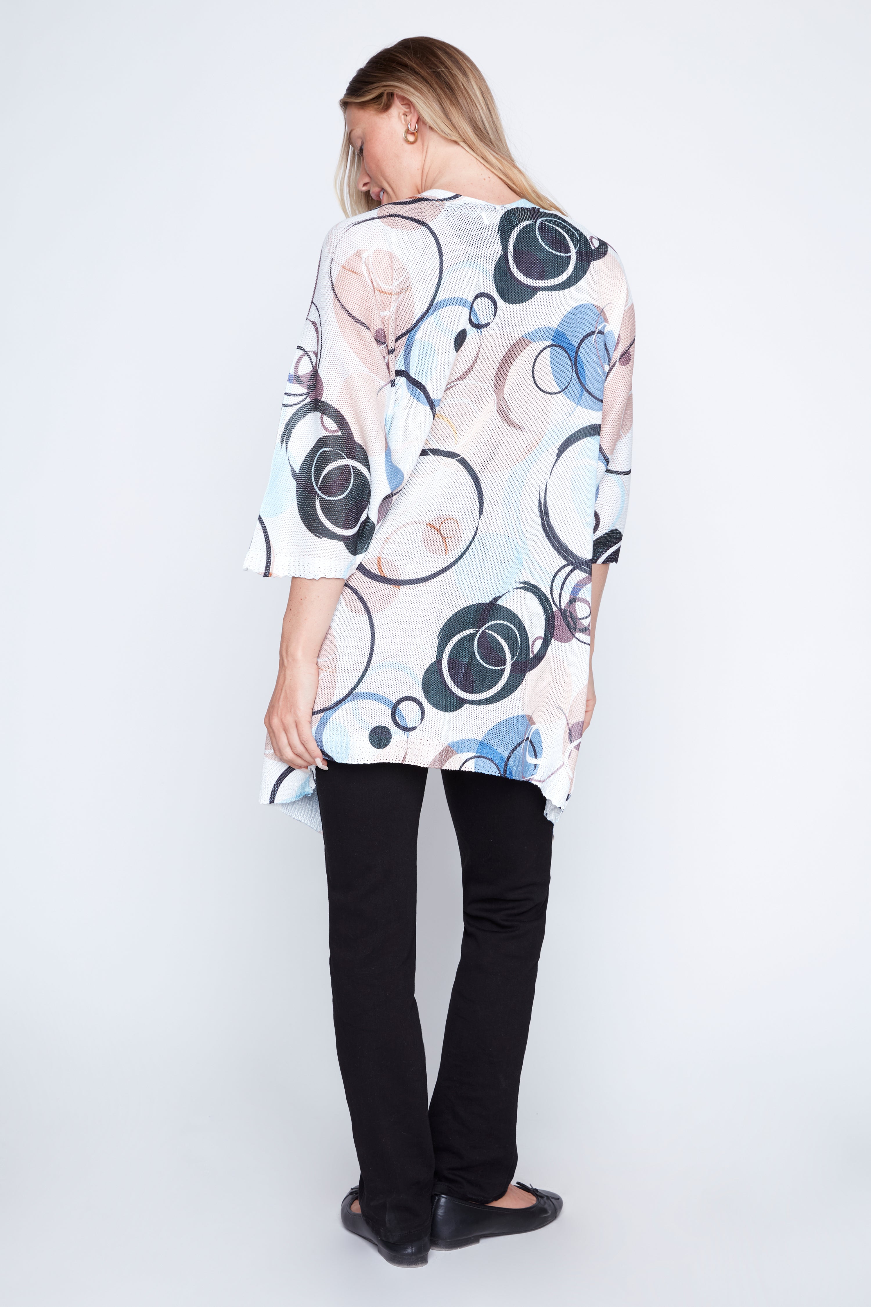 Circle print open front cardigan