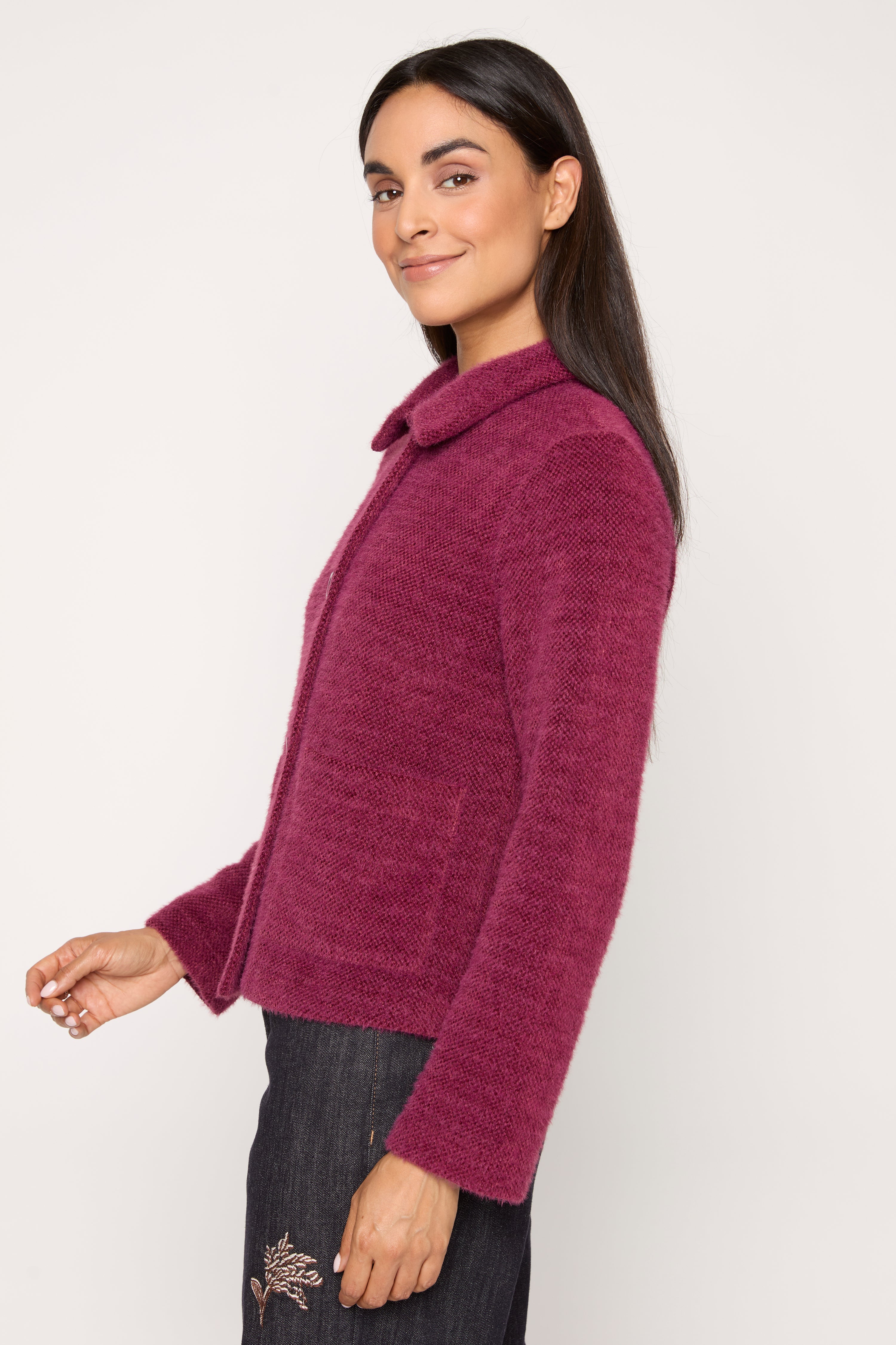 Eyelash-Knit Button-Front Jacket
