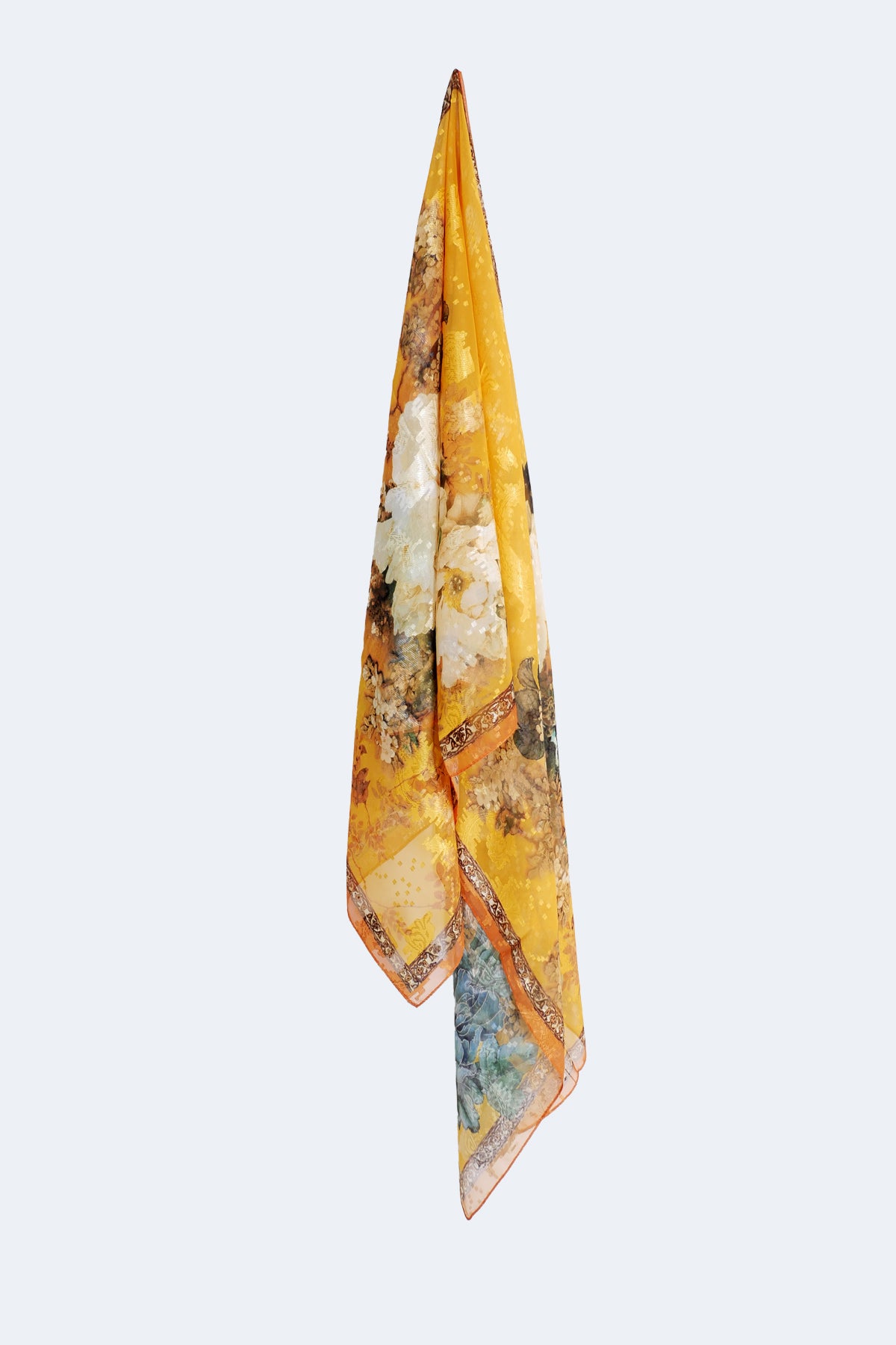 L'écharpe à motif floral en jacquard avec bordure