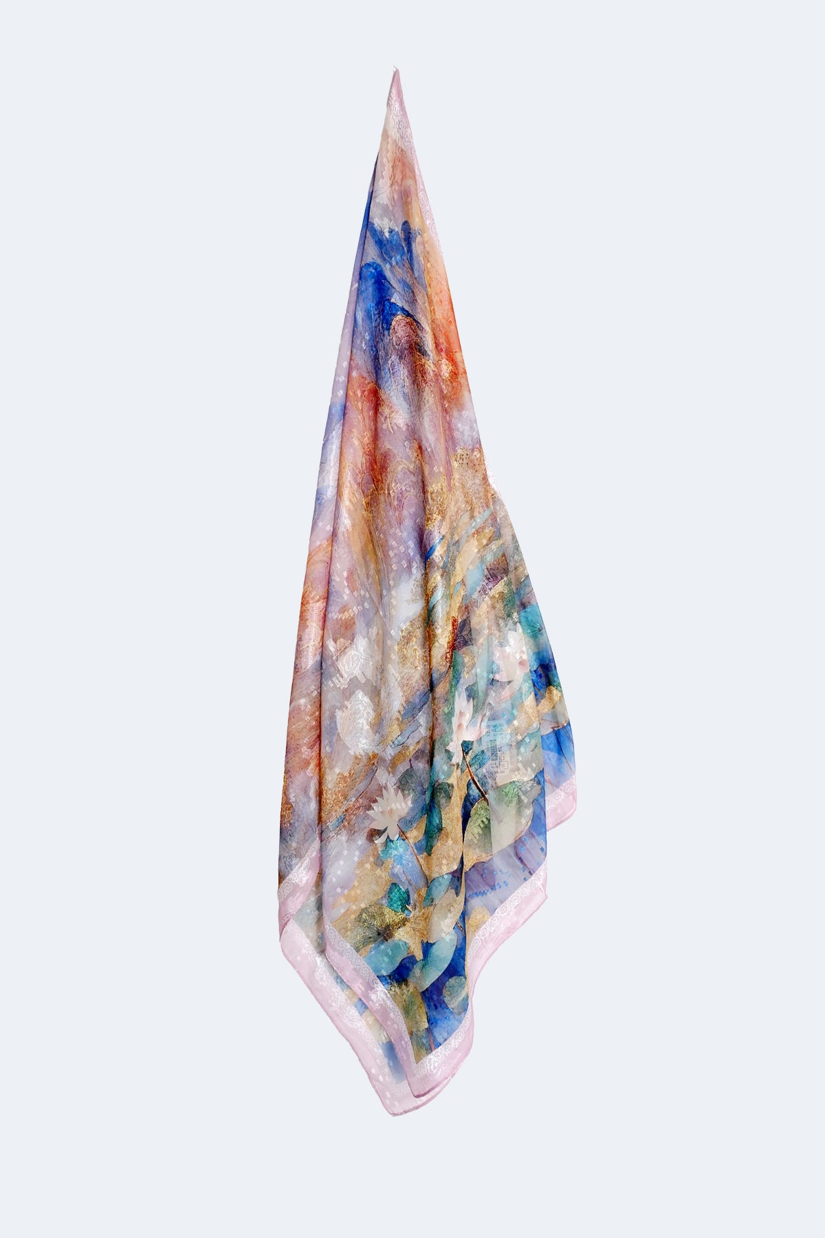 L'écharpe à motif étang et fleurs en jacquard