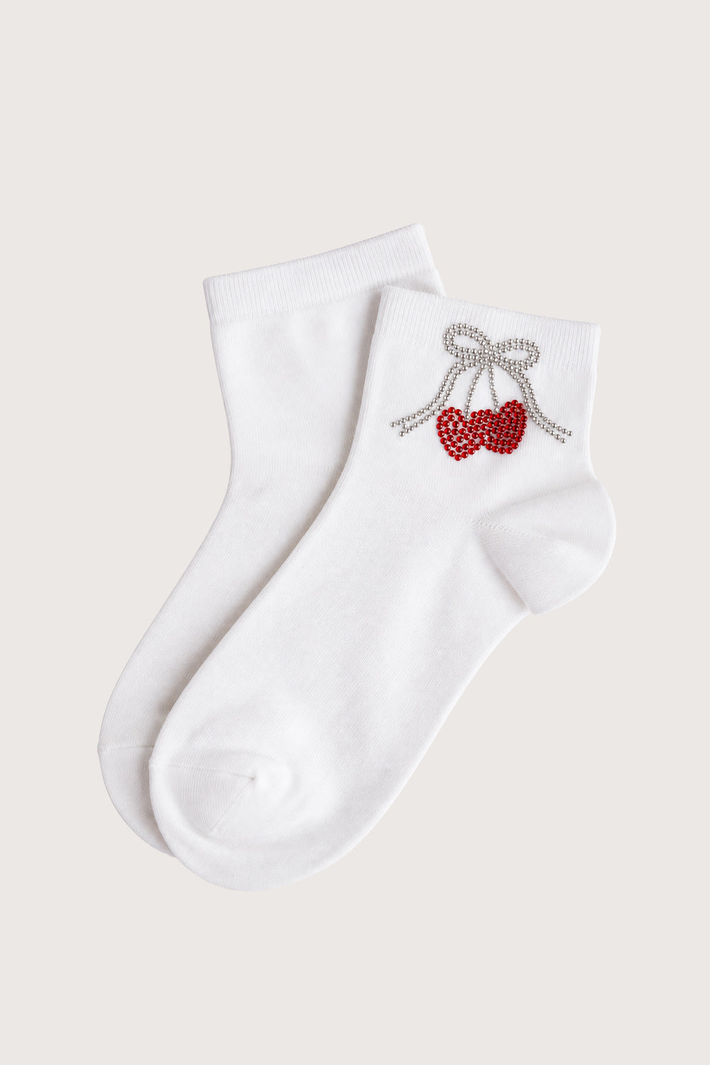 Rhinestone Bow And Cherry Crew Socks
