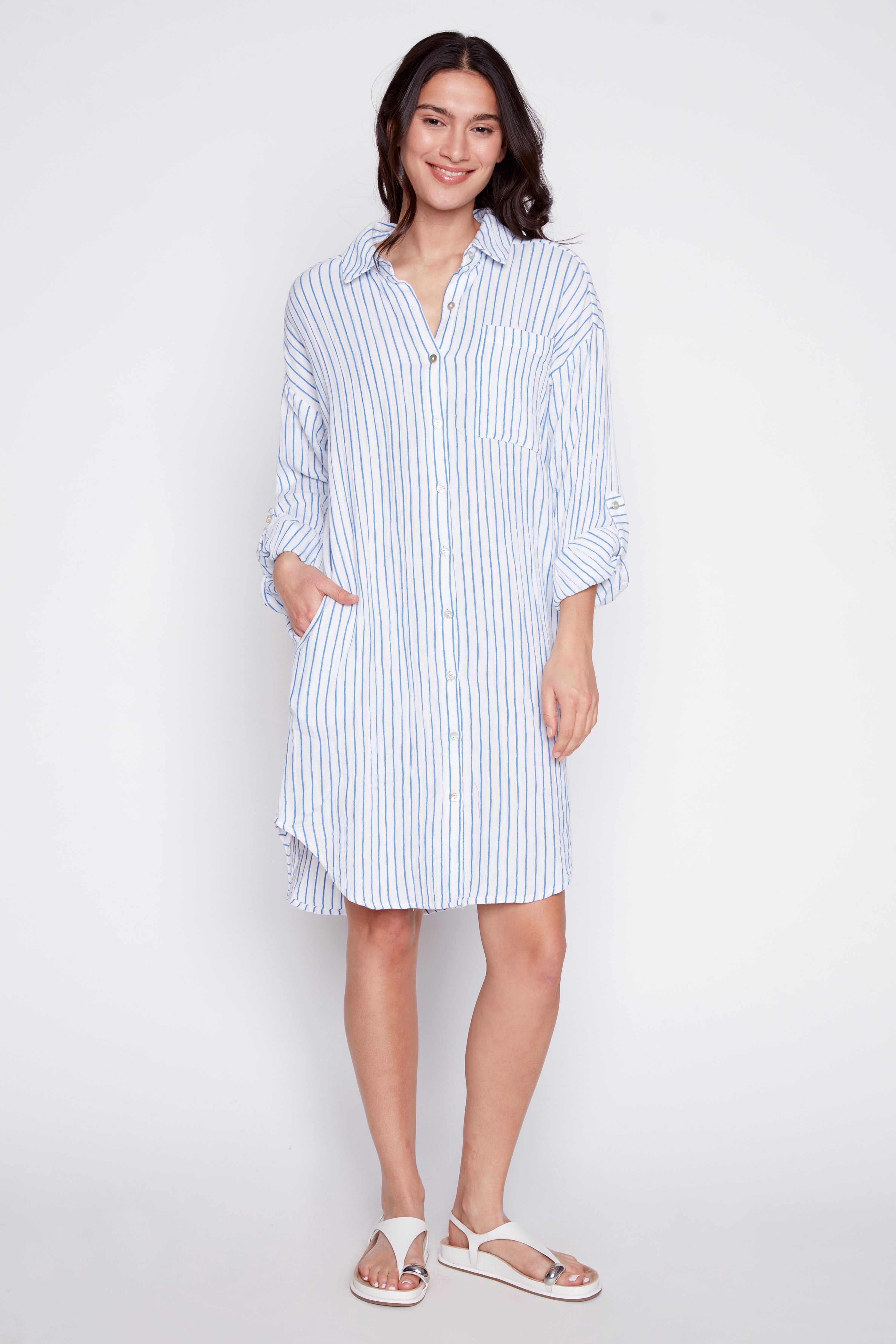 Stripe cotton shirt dress