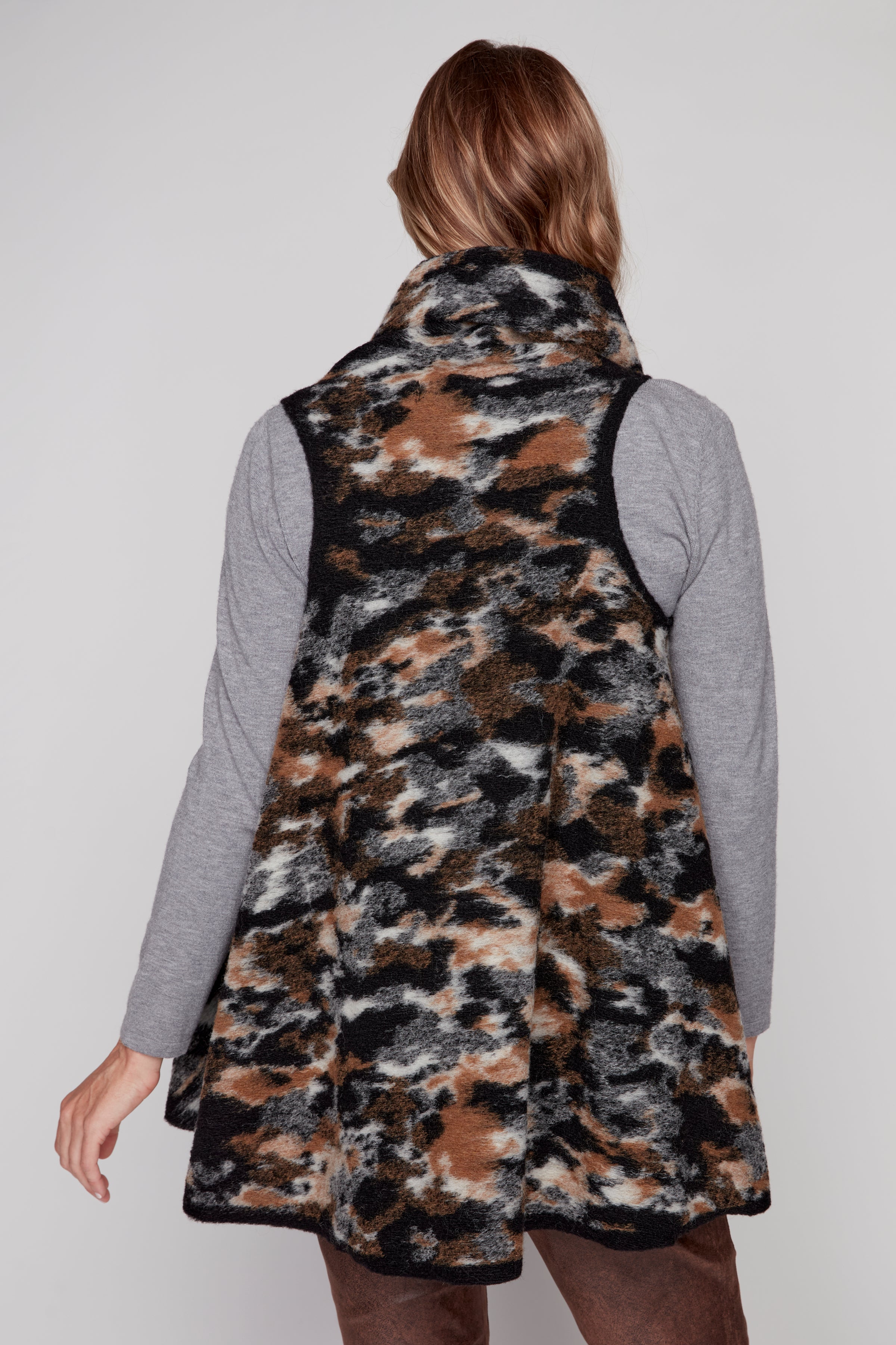 Shawl collar boiled wool vest