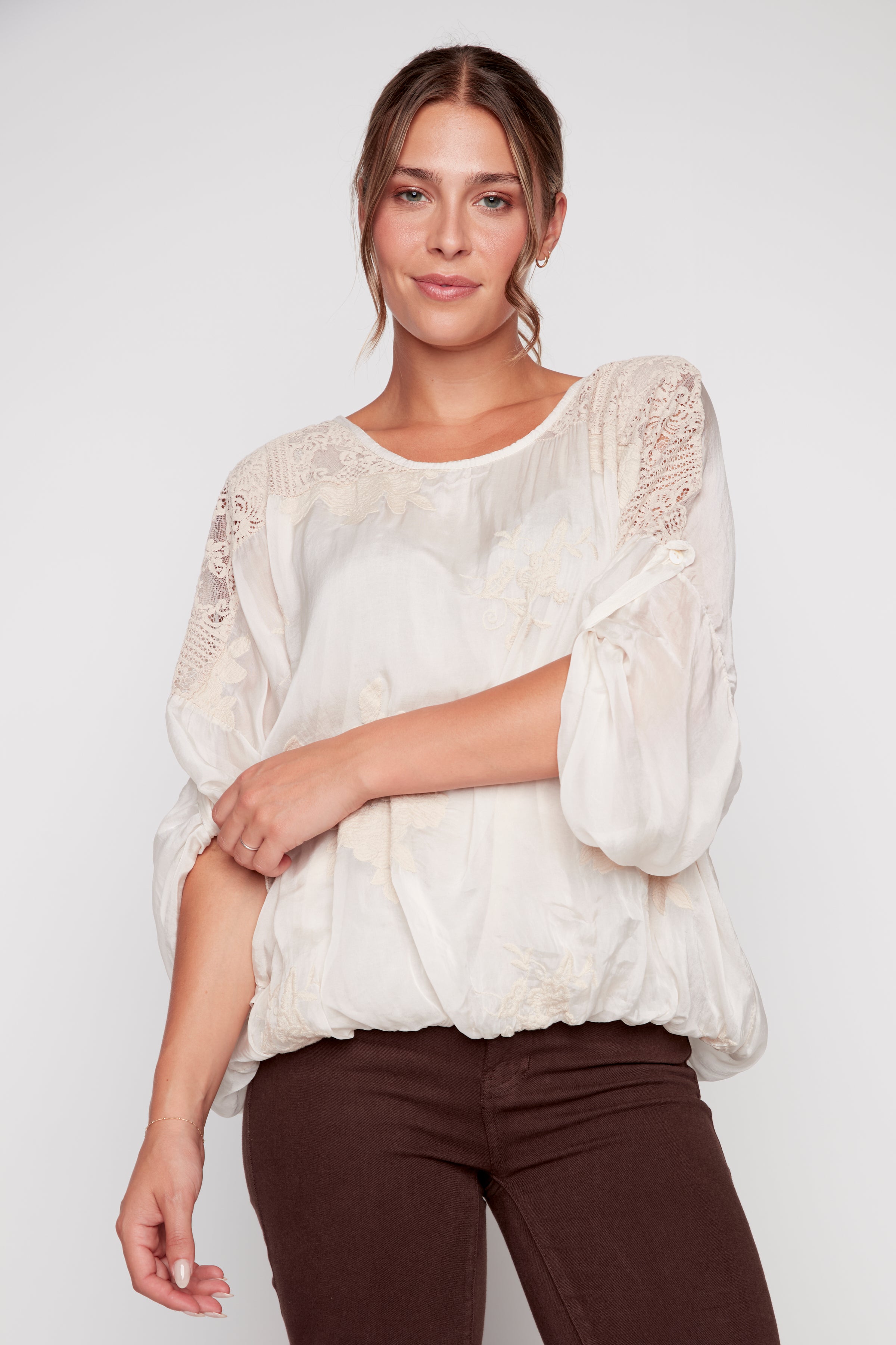 Lace silk top