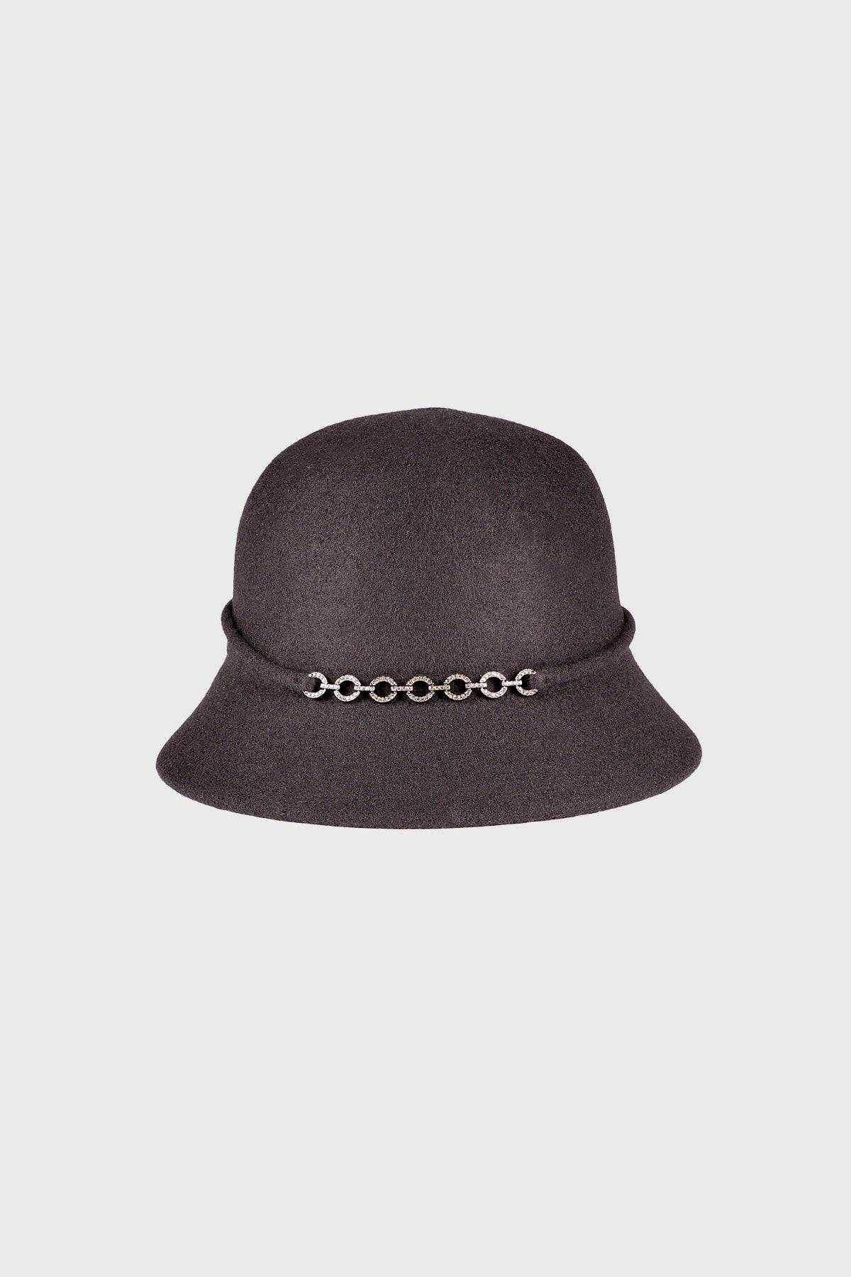 Cloche hat with circle hardware trim