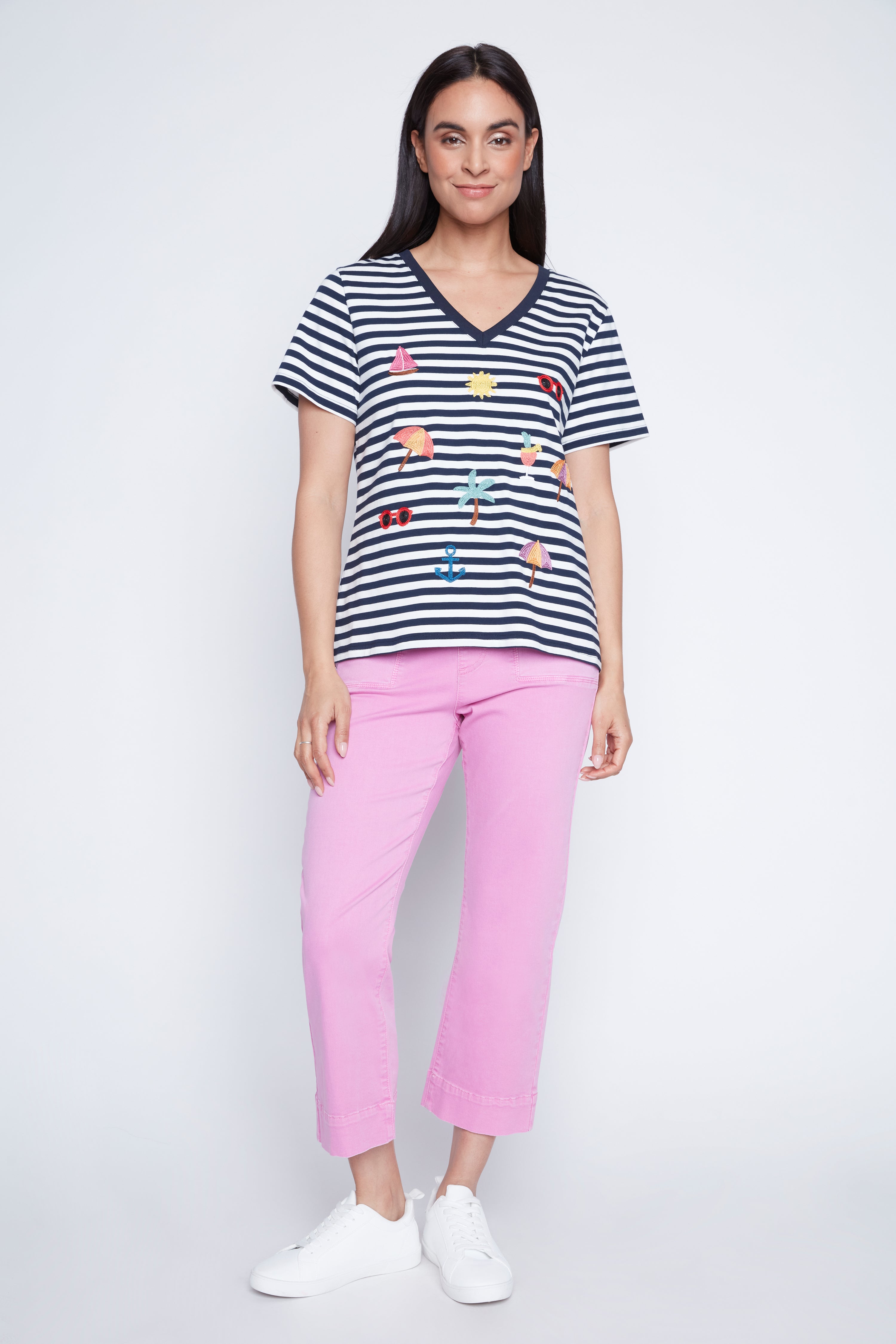 Stripe with embroidery t-shirt