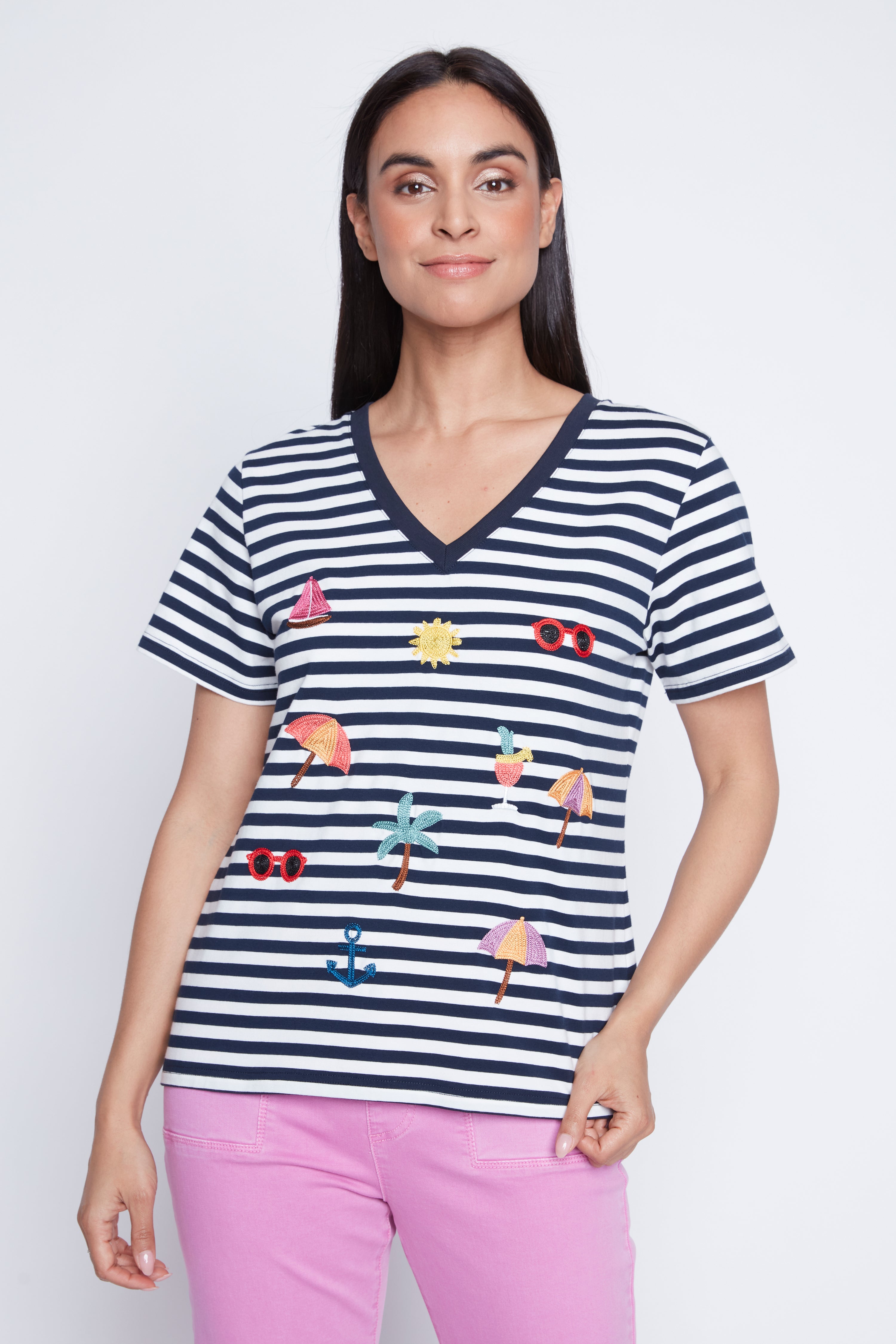 Stripe with embroidery t-shirt