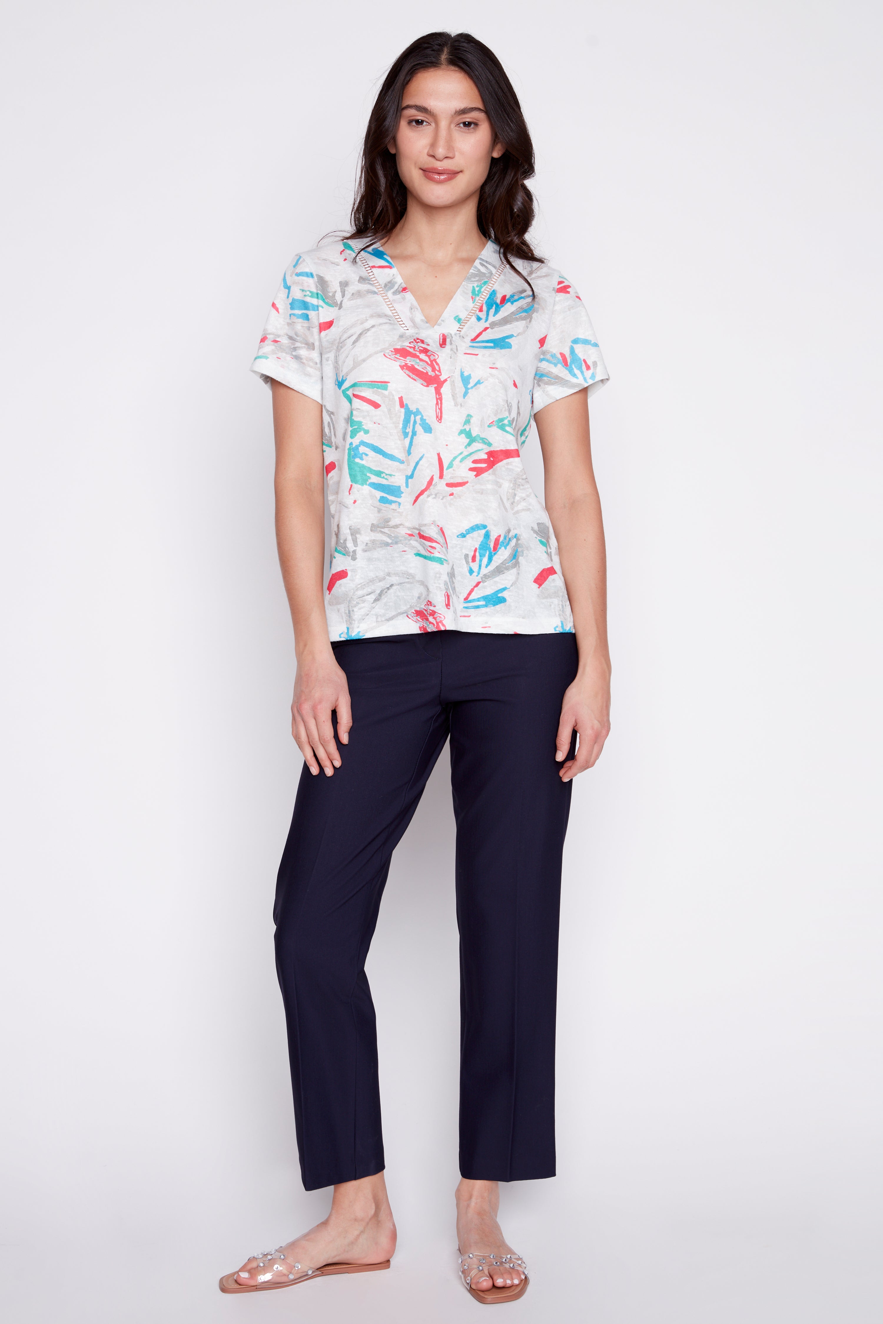 Short sleeve abstract print top