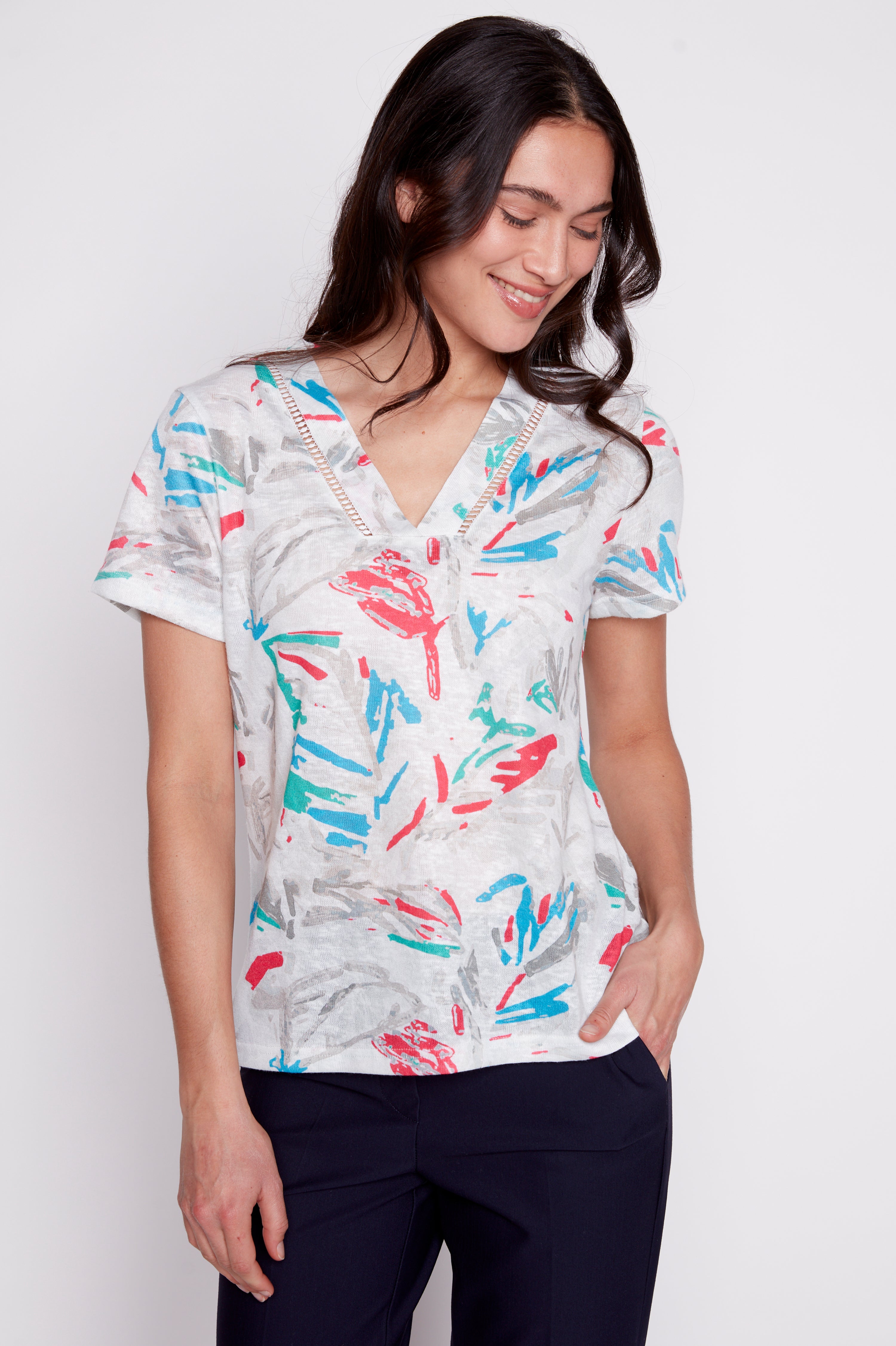 Short sleeve abstract print top