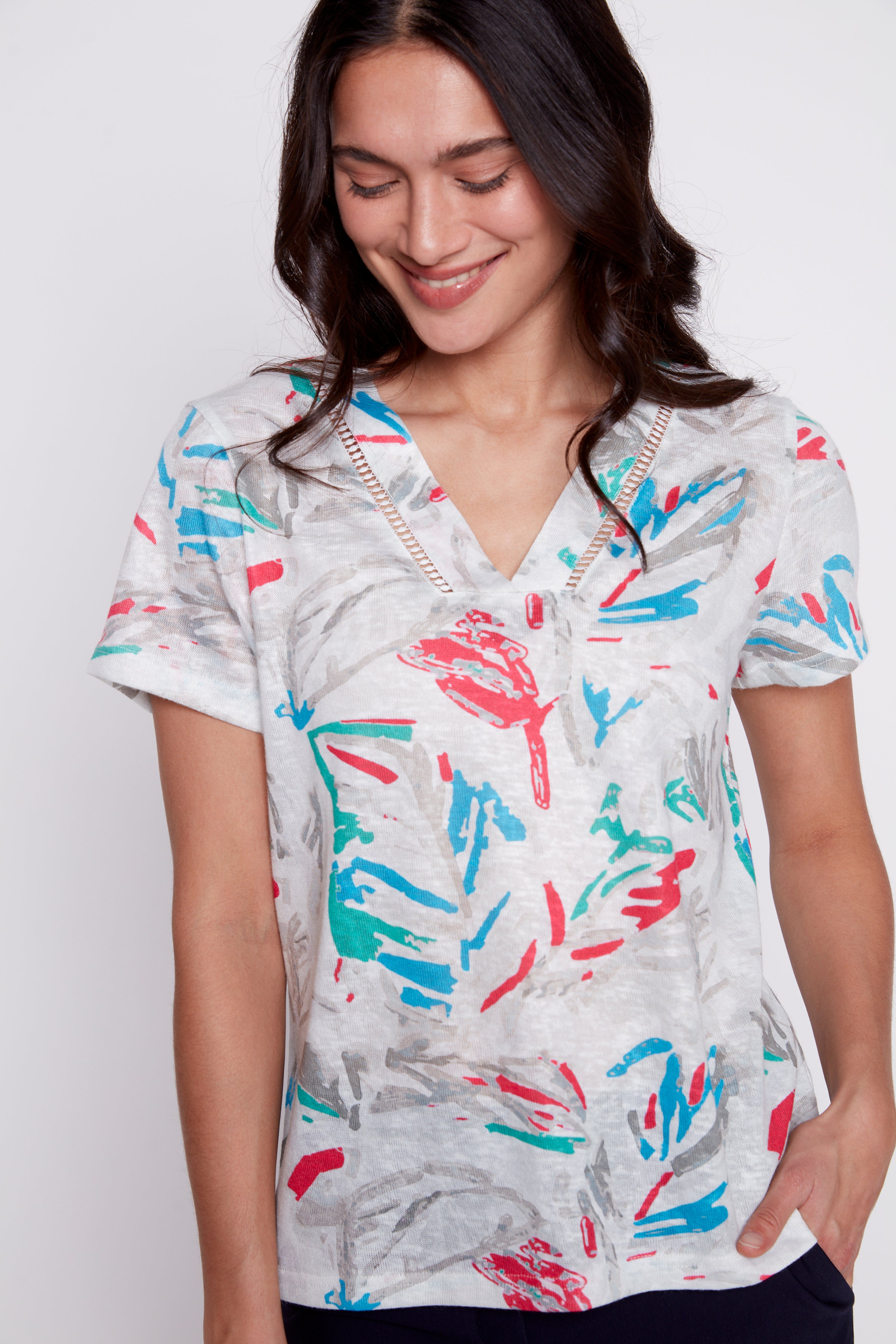 Short sleeve abstract print top