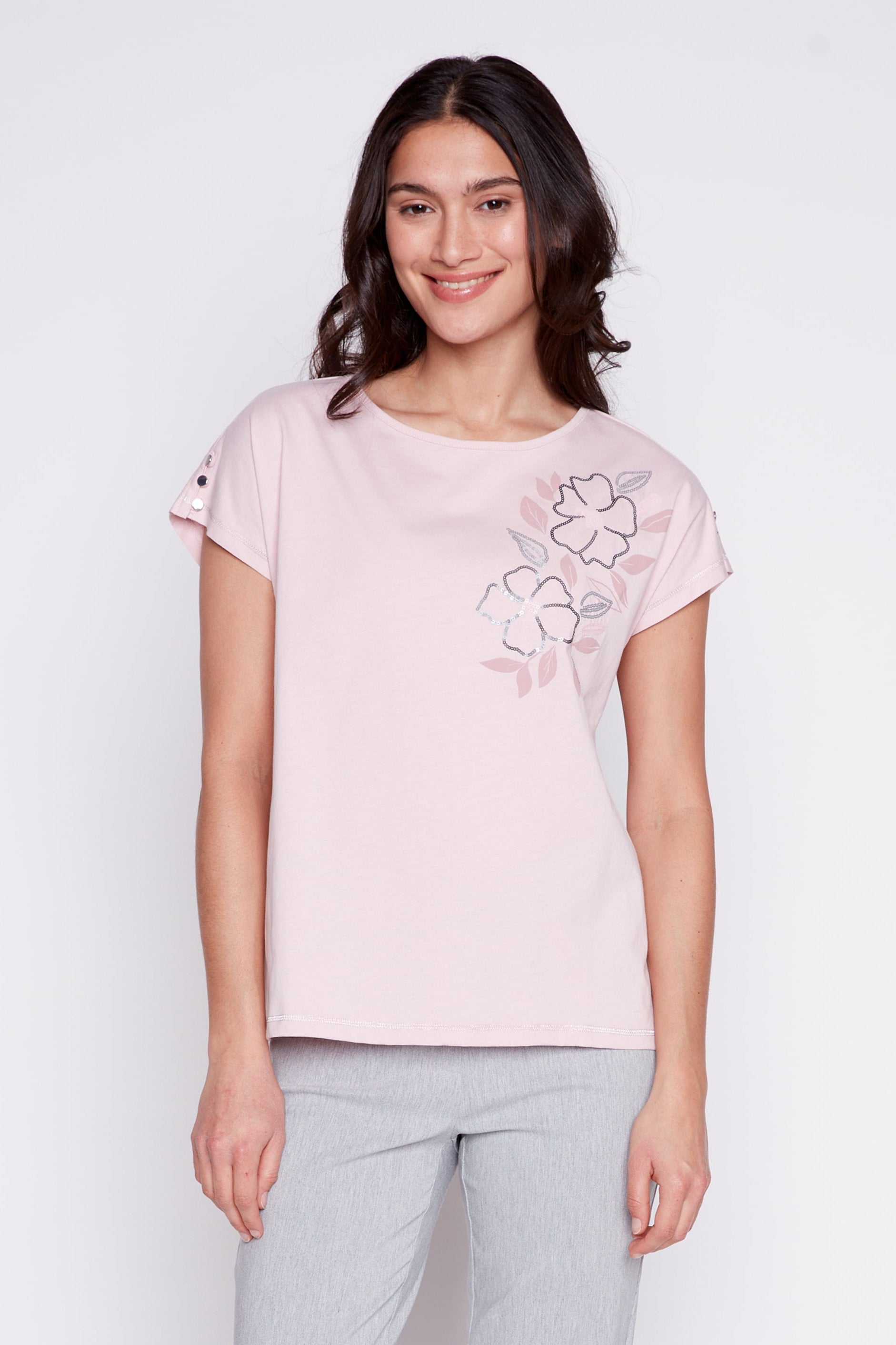 Foil floral cotton t-shirt