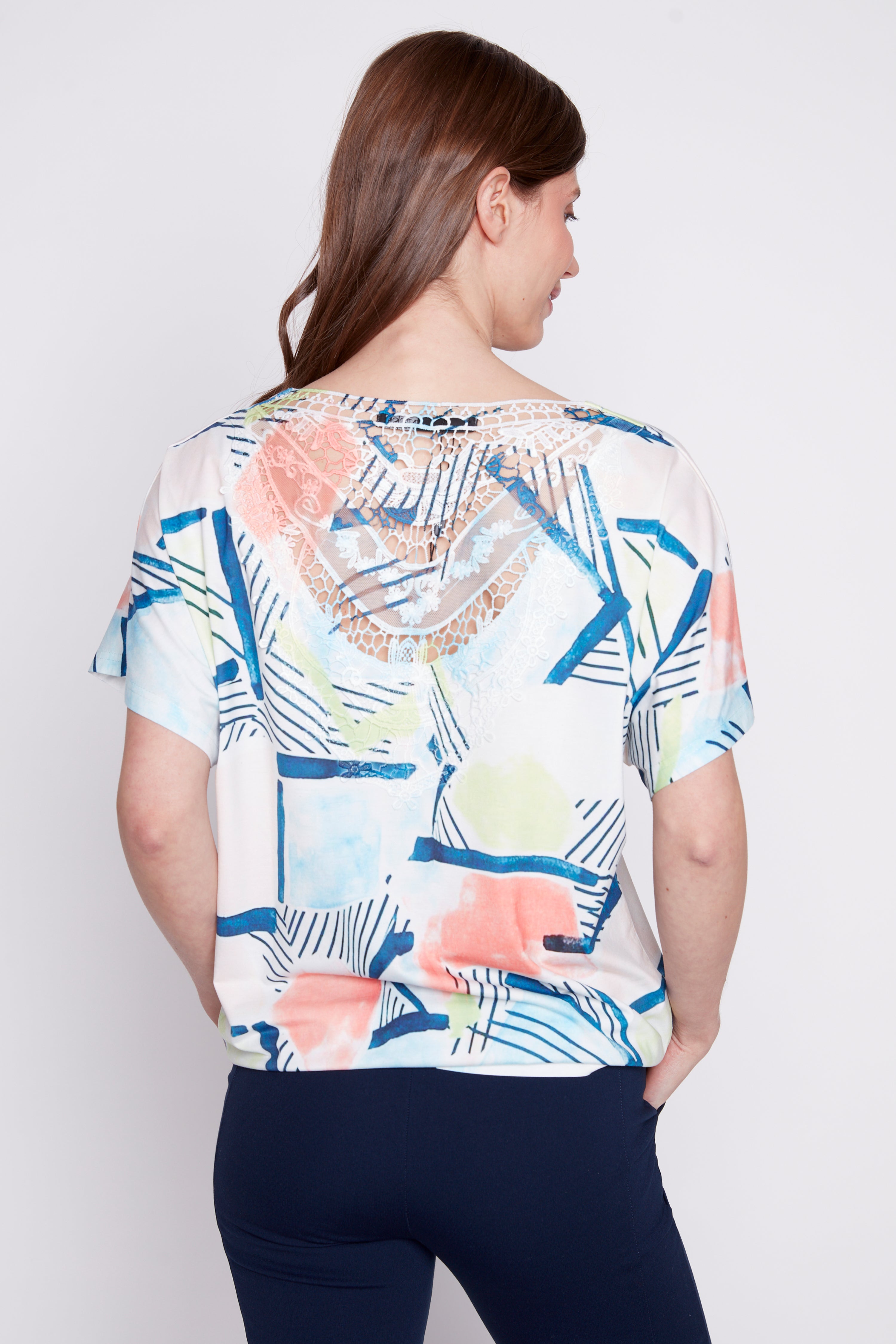 Tie front abstract print top