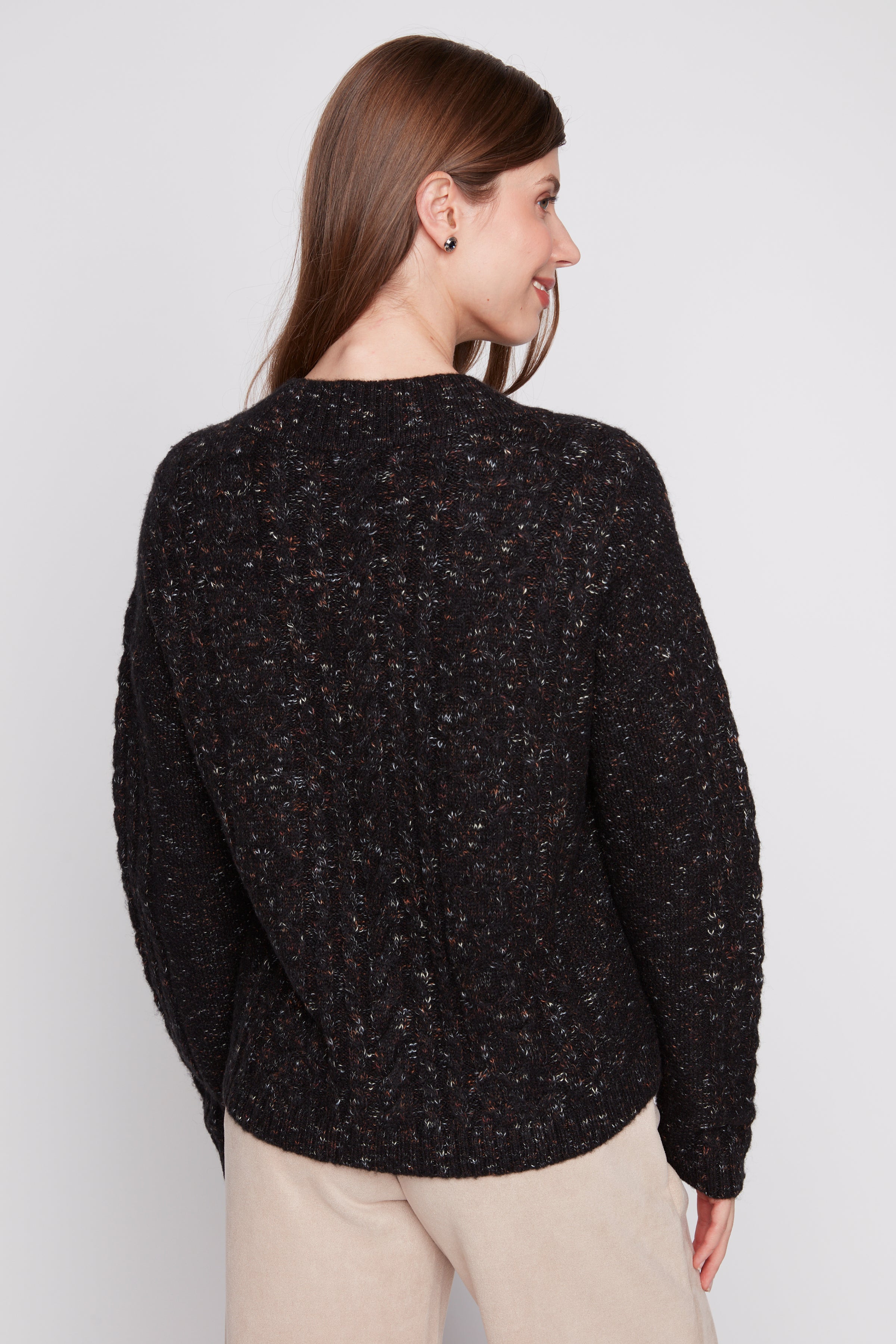 Speckled rib knit sweater