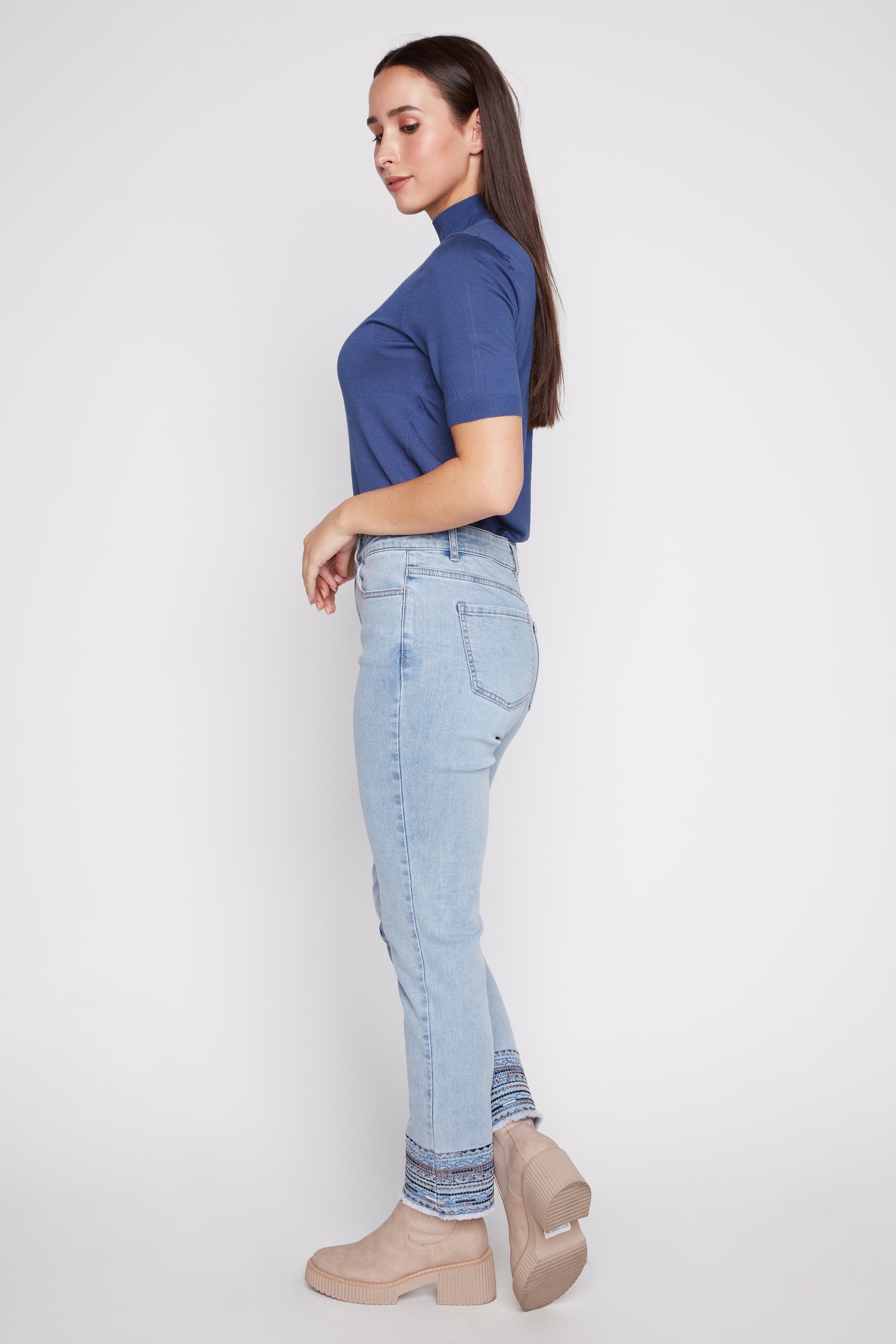 Embroidered hem jean