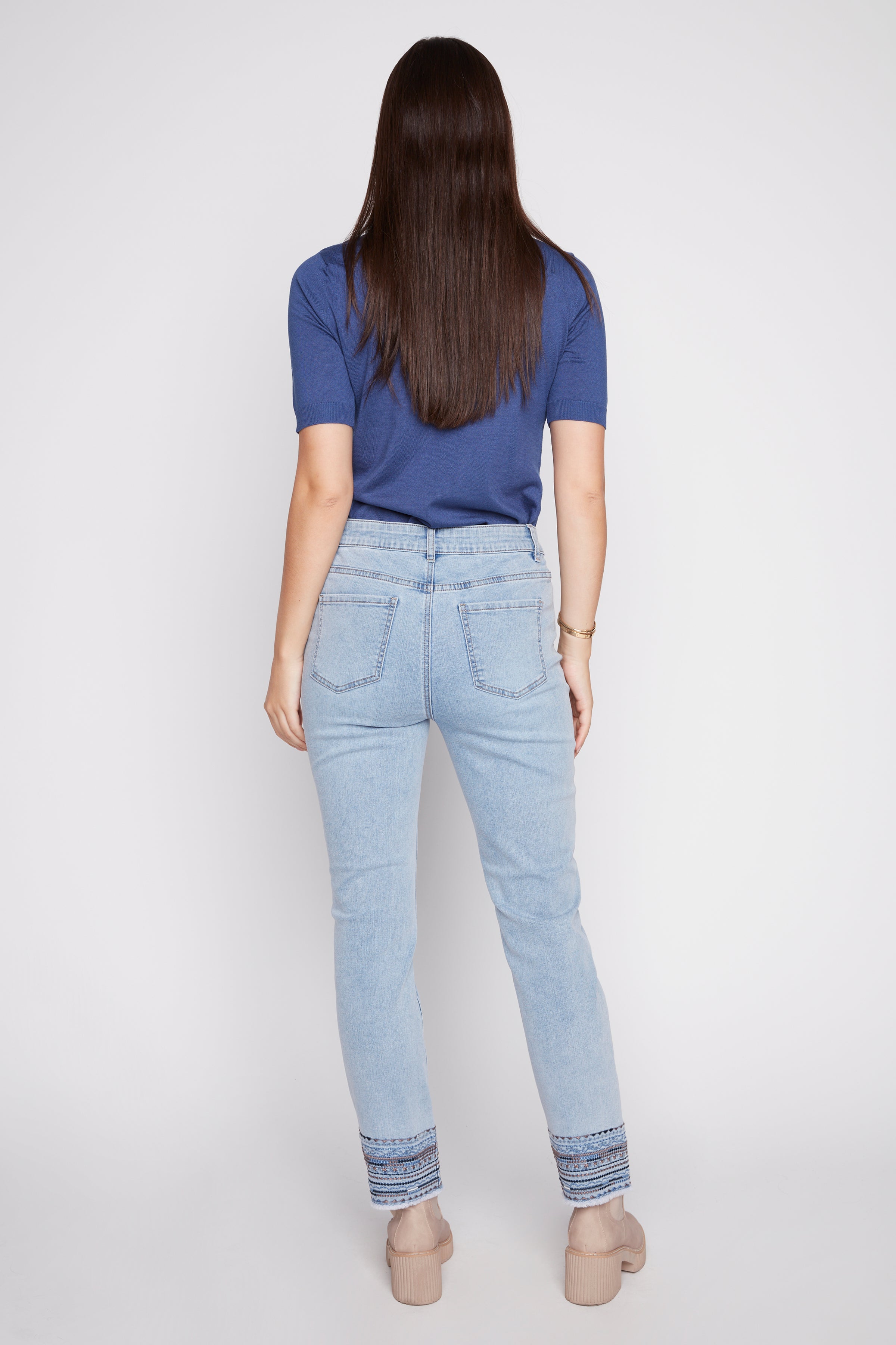 Embroidered hem jean