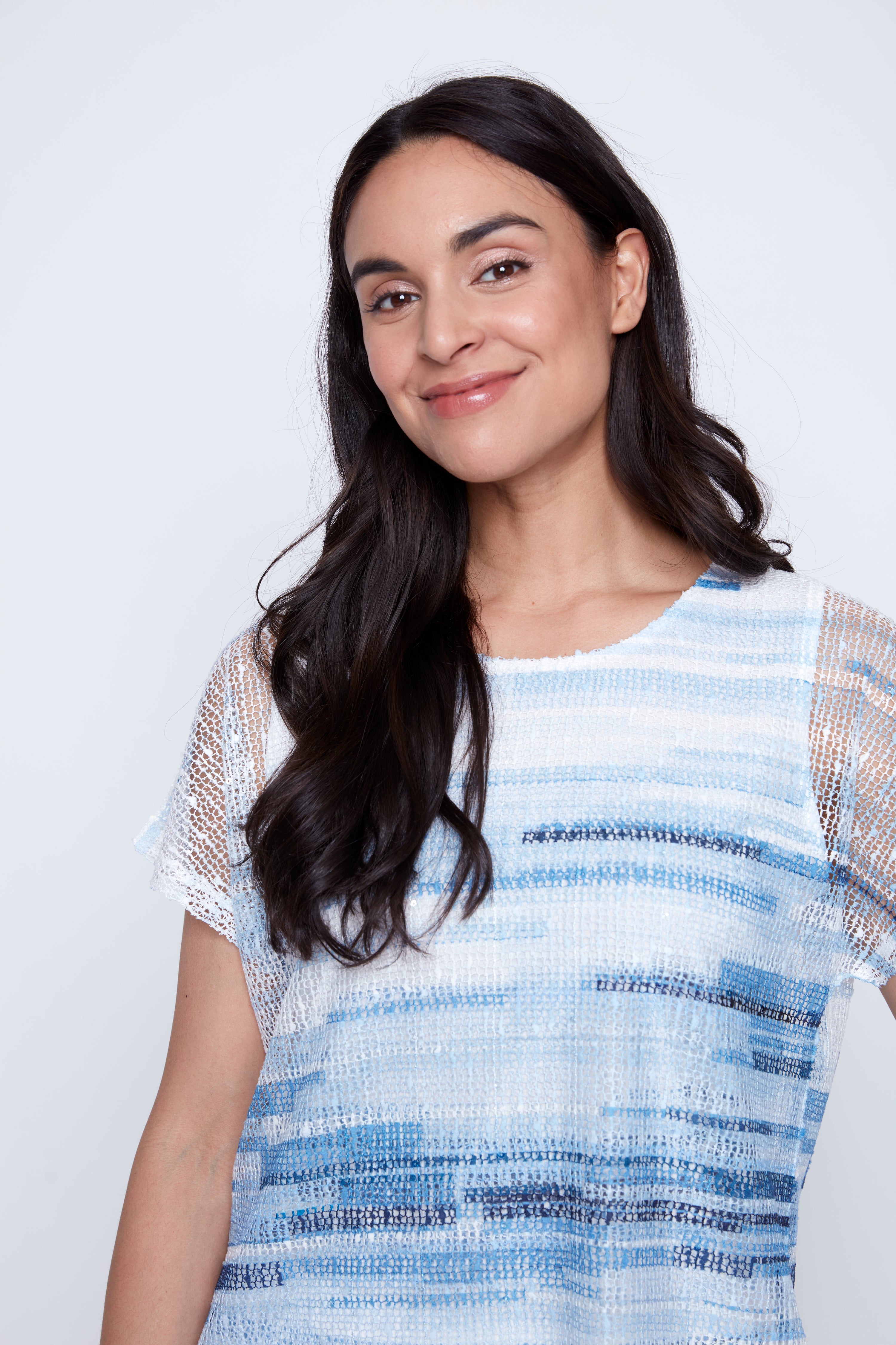 Short sleeve printed crochet top