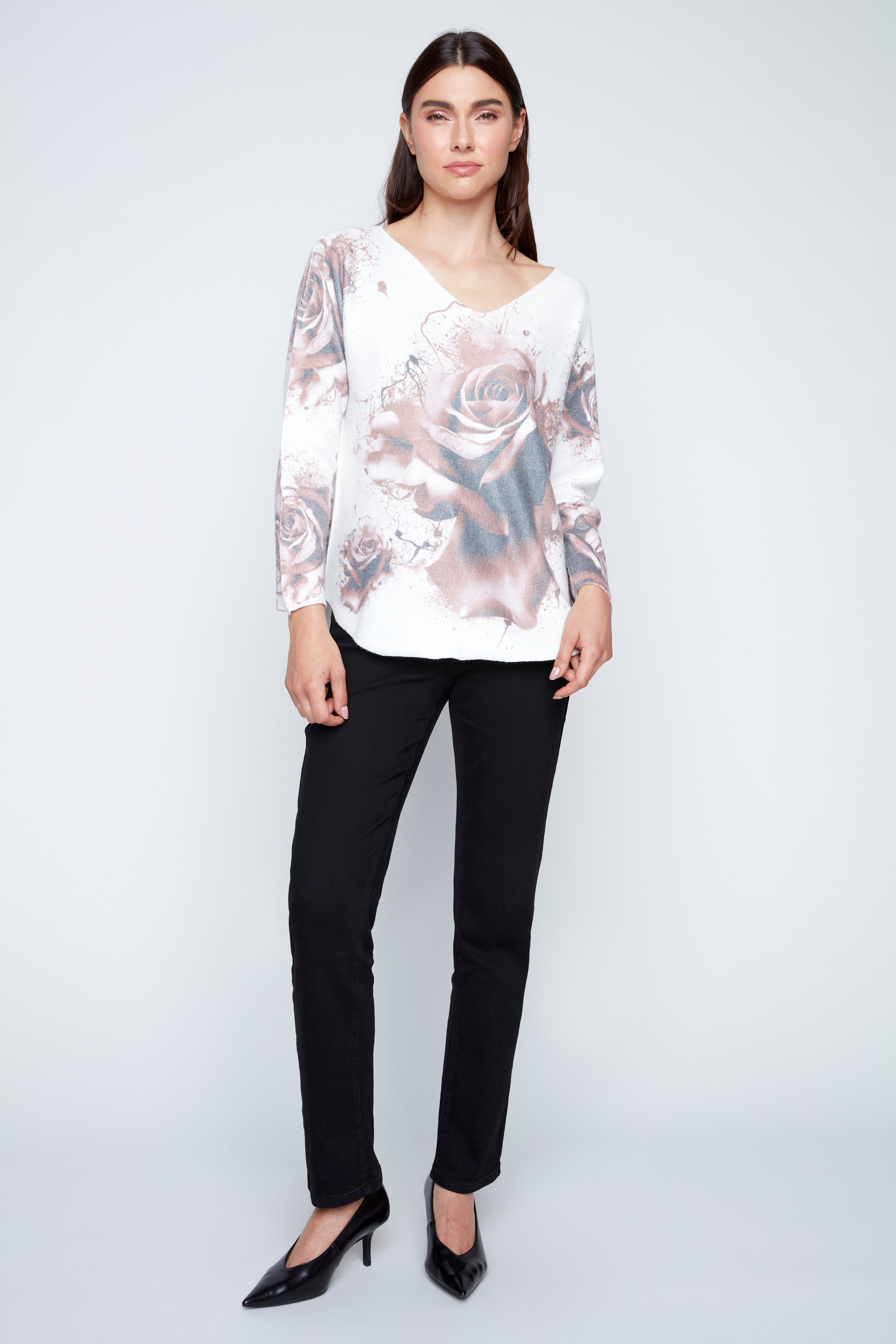 Dolman sleeve roses print top