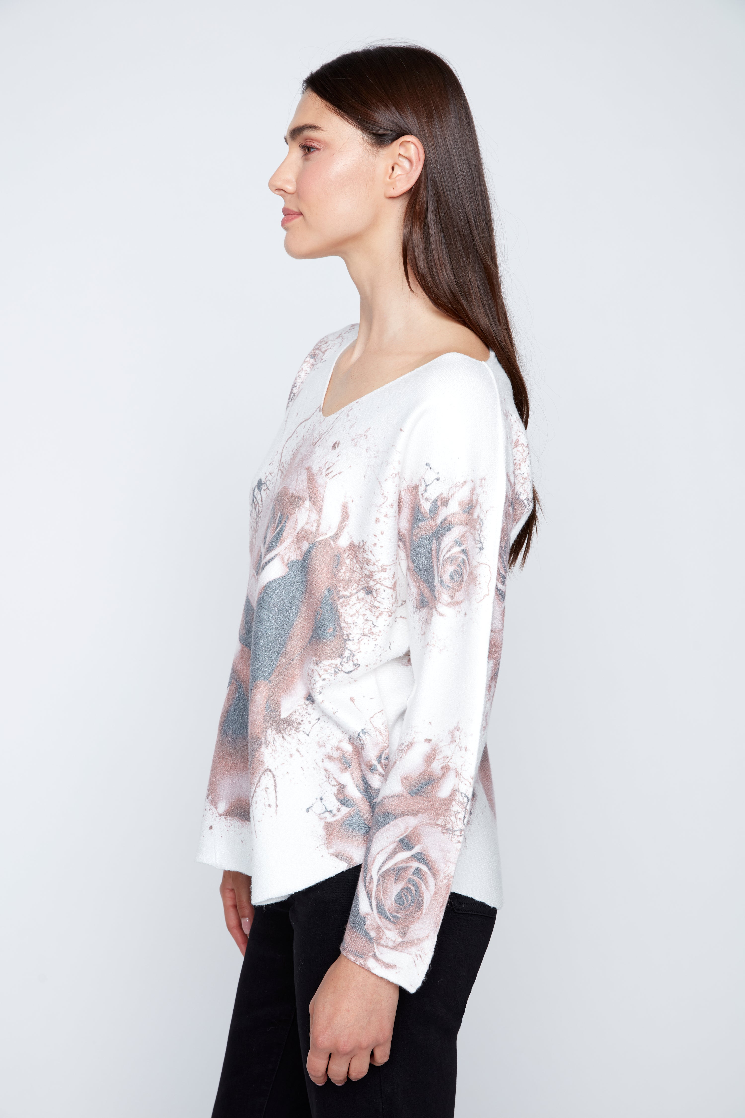 Dolman sleeve roses print top