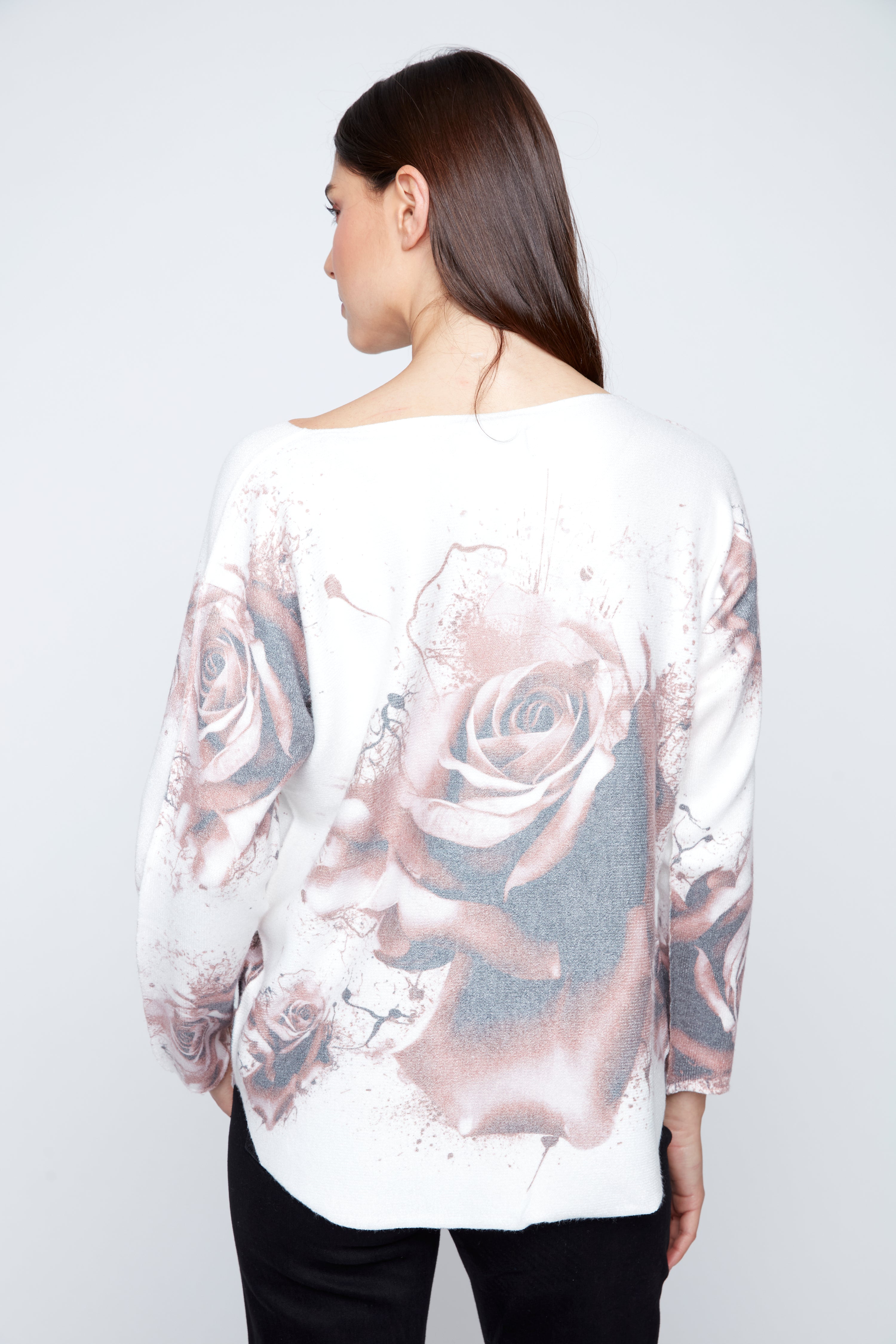 Dolman sleeve roses print top